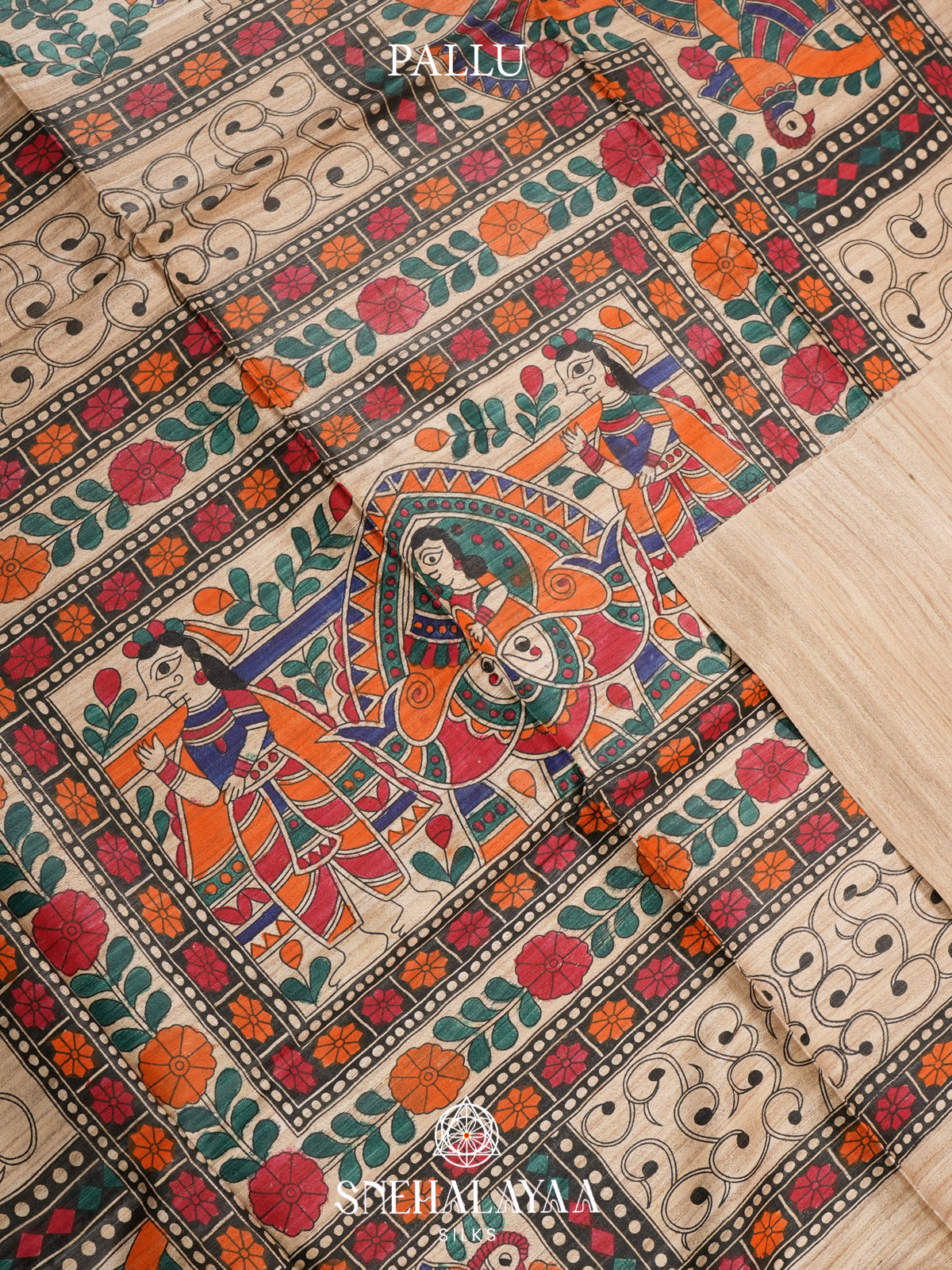 Beige Madhubani Tussar Saree