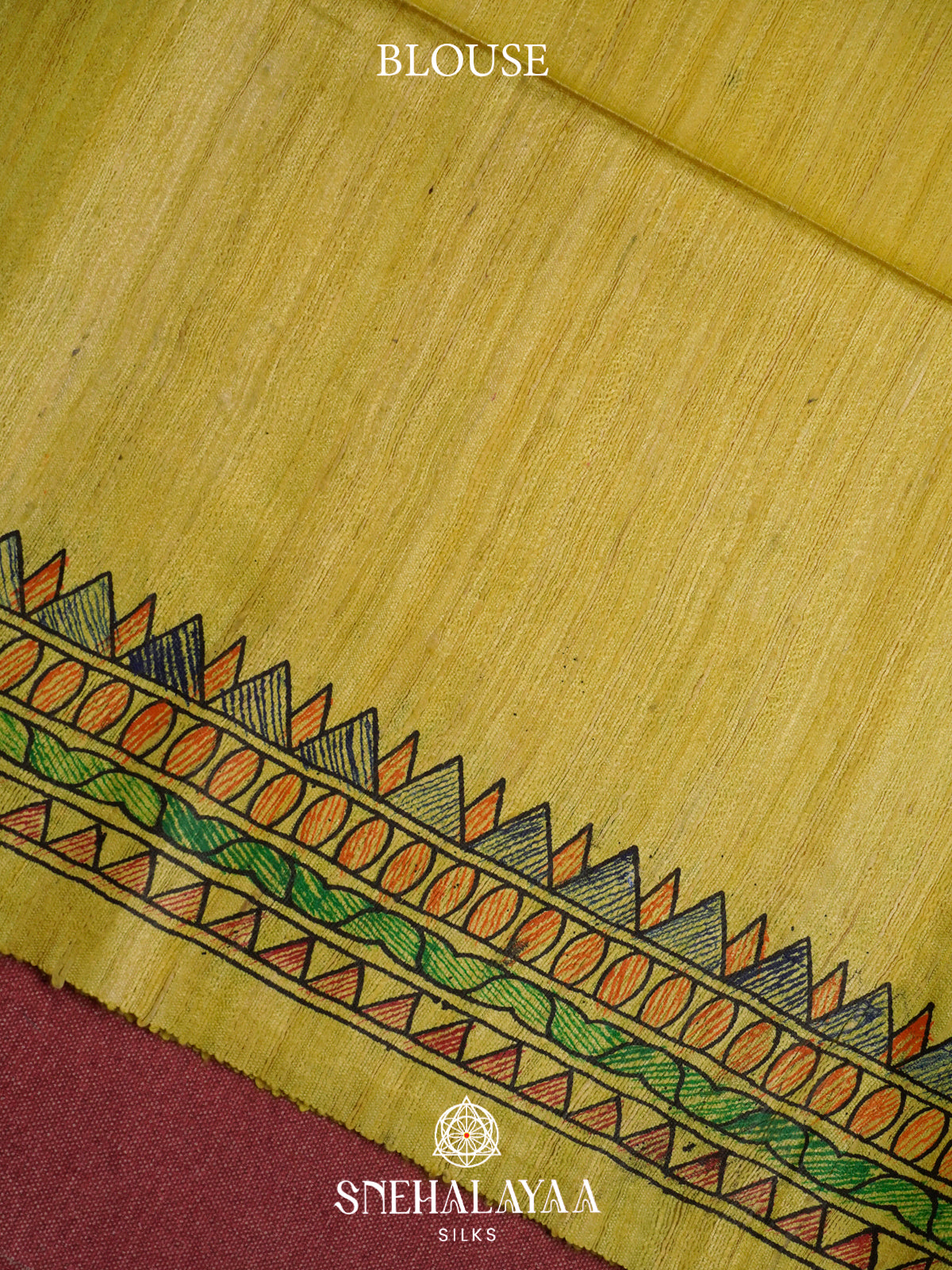 Lime Green HandPrinted Madhubani Tussar Silk Saree