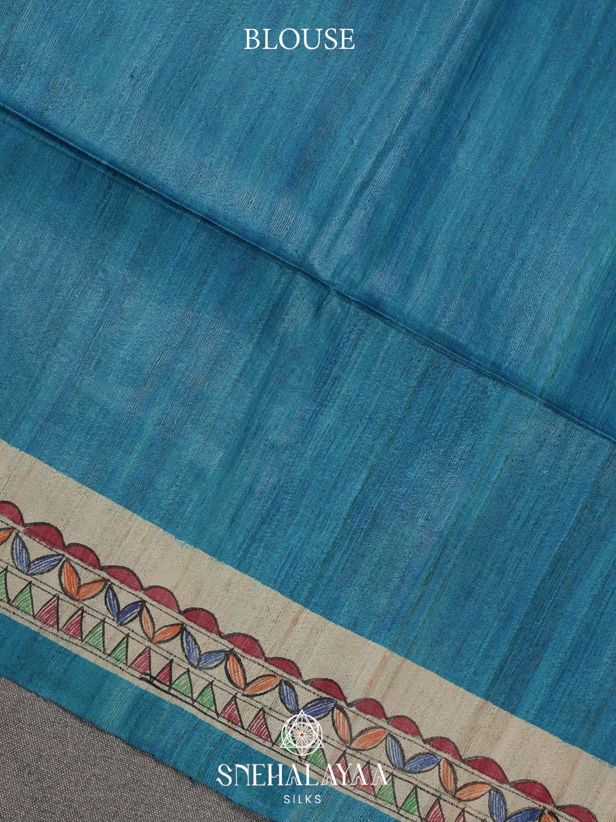 Aqua Blue Madhubani Tussar Saree