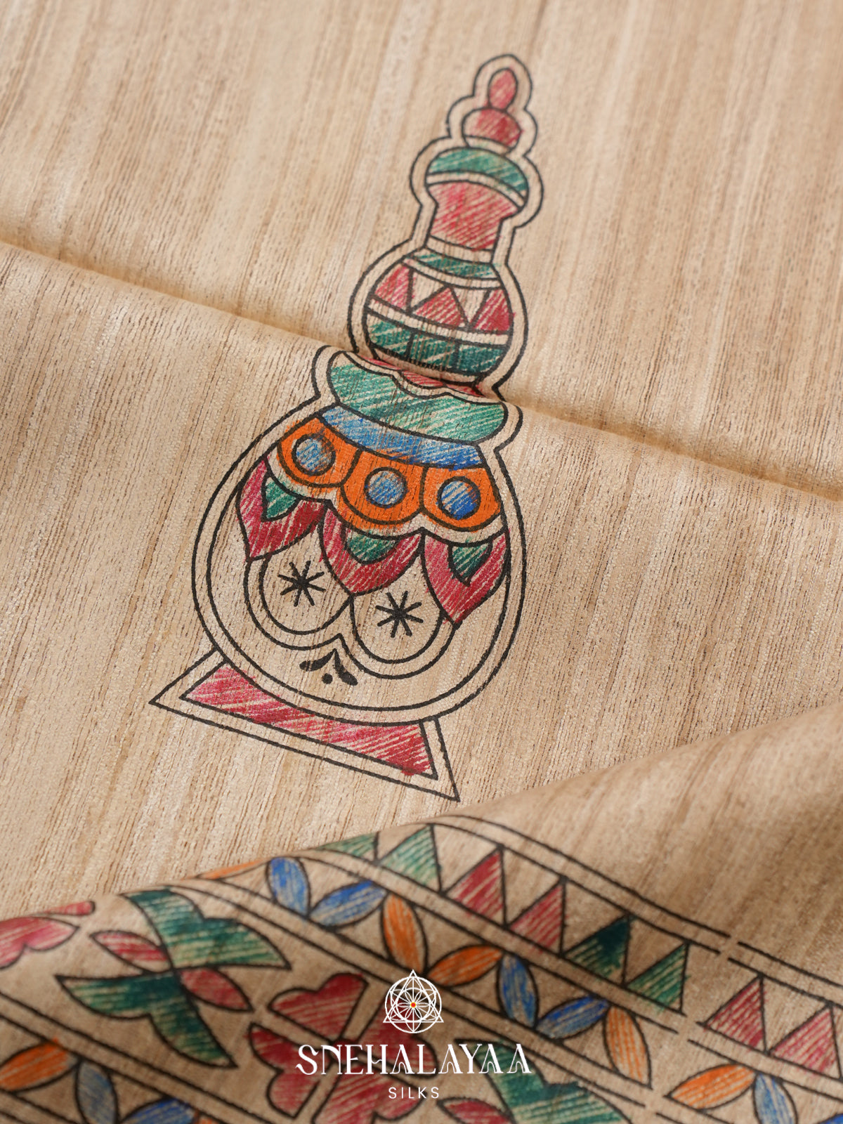 Beige Madhubani Tussar Saree