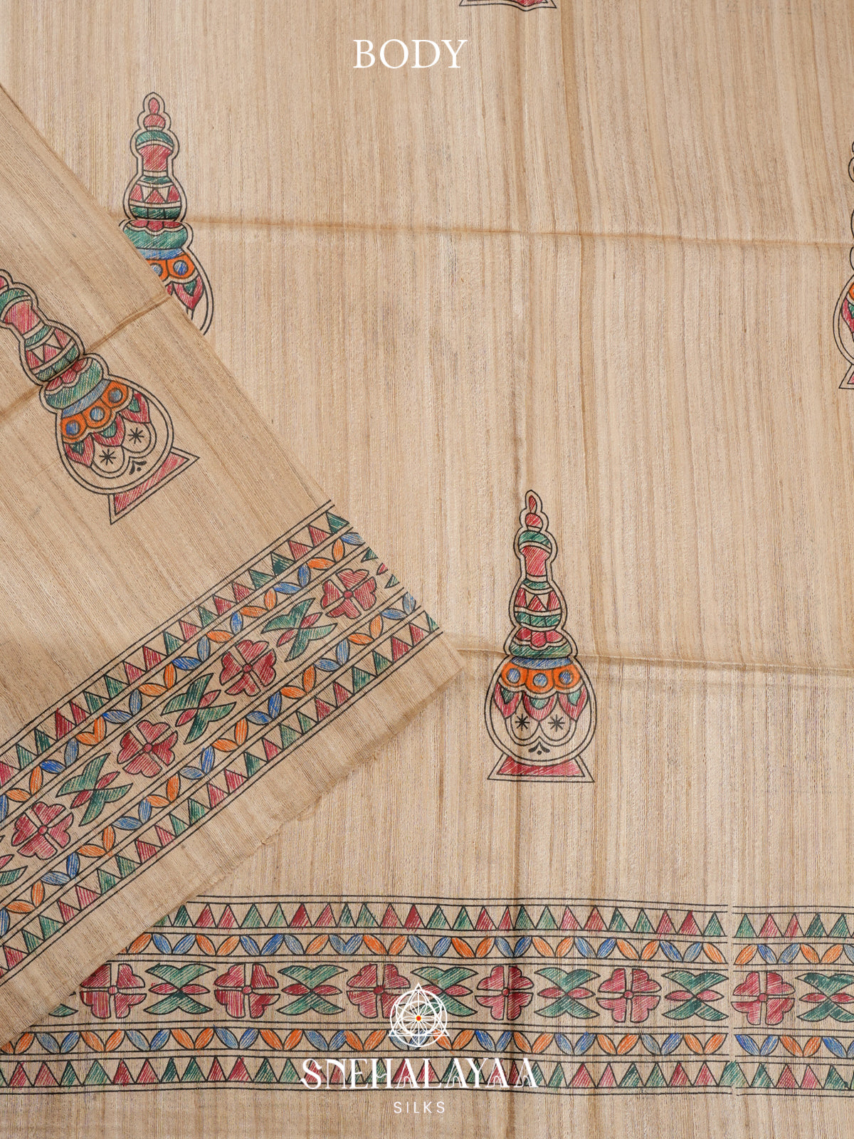 Beige Madhubani Tussar Saree