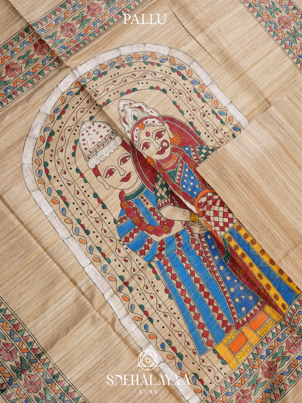 Beige Madhubani Tussar Saree