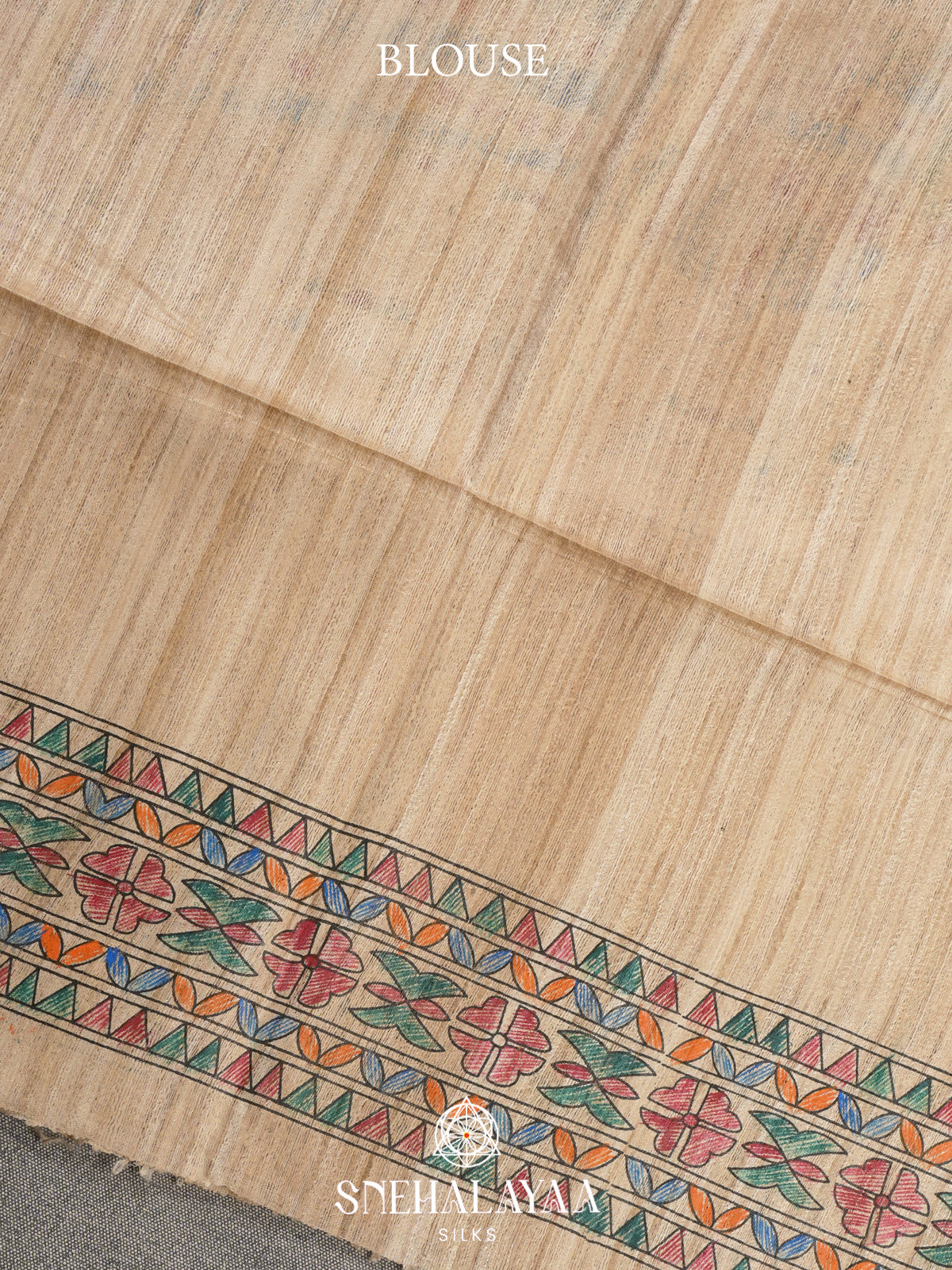 Beige Madhubani Tussar Saree