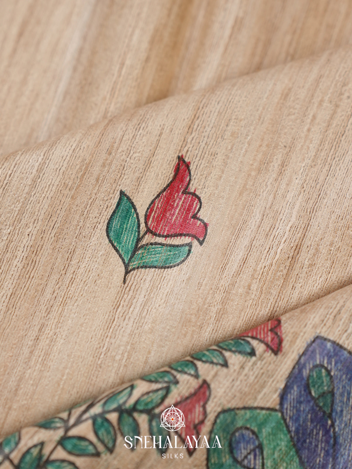 Beige Madhubani Tussar Saree