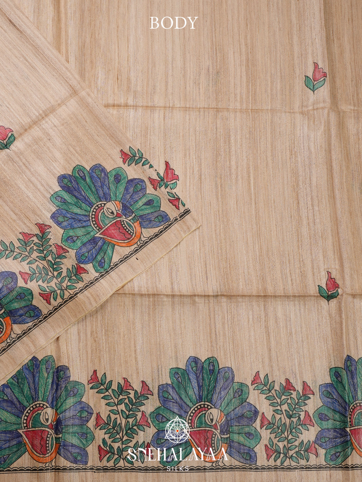 Beige Madhubani Tussar Saree