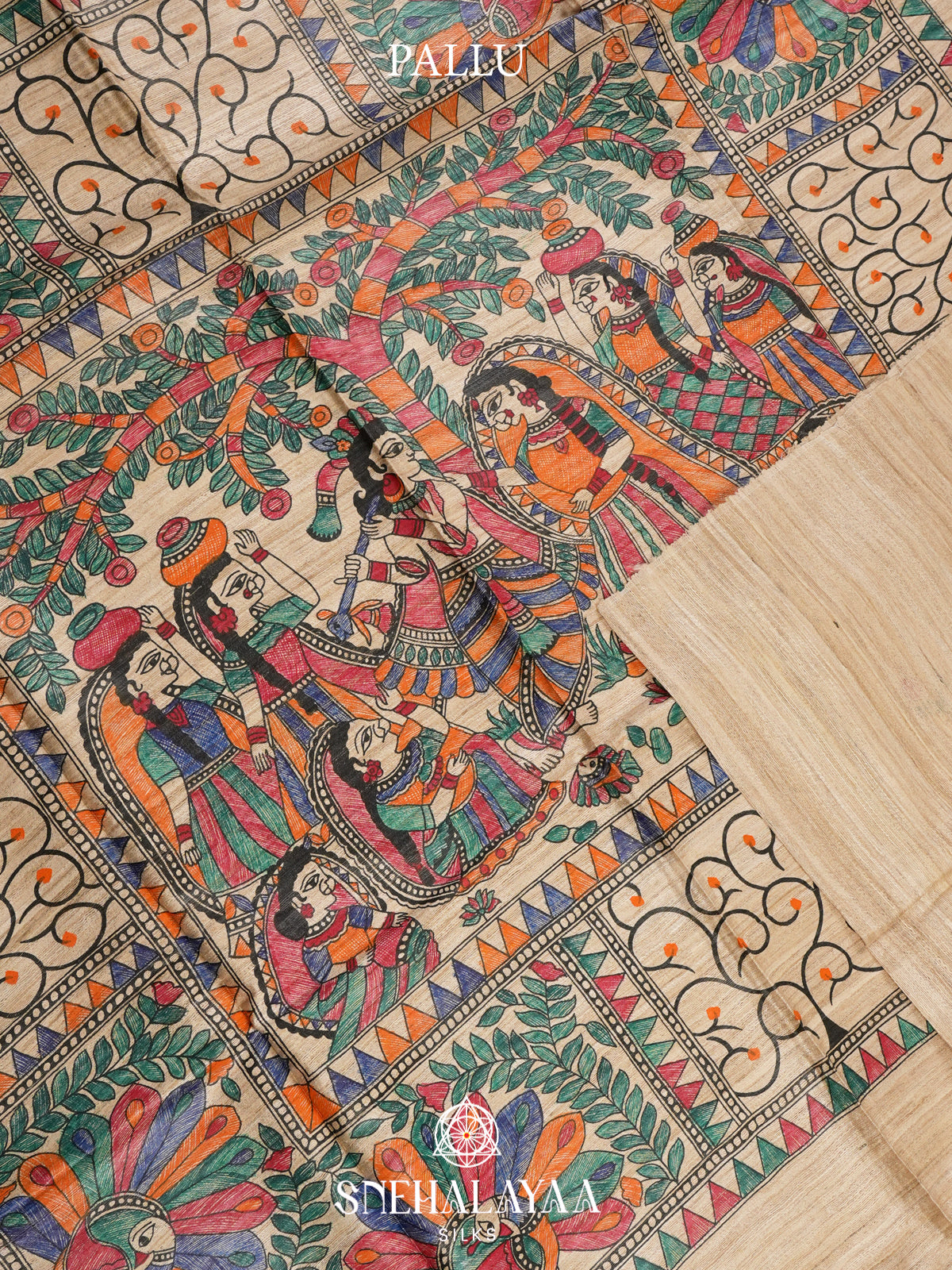 Beige Madhubani Tussar Saree