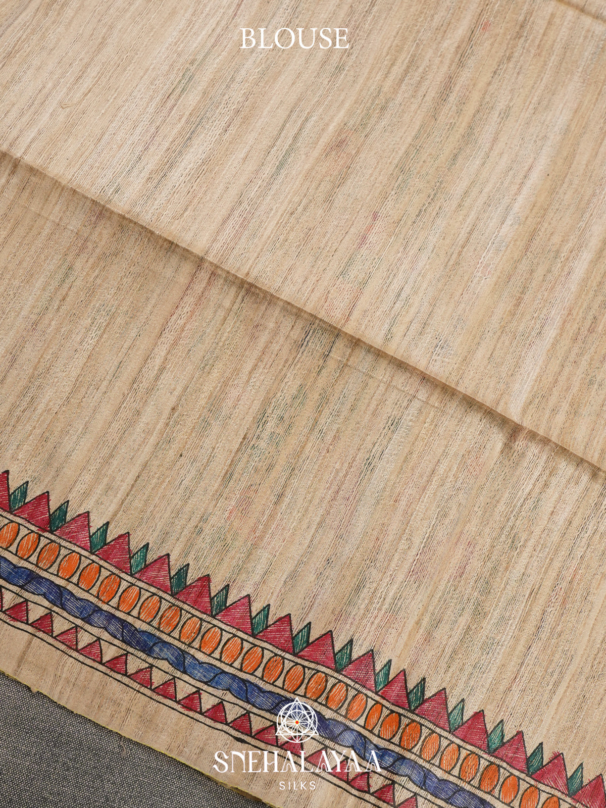Beige Madhubani Tussar Saree