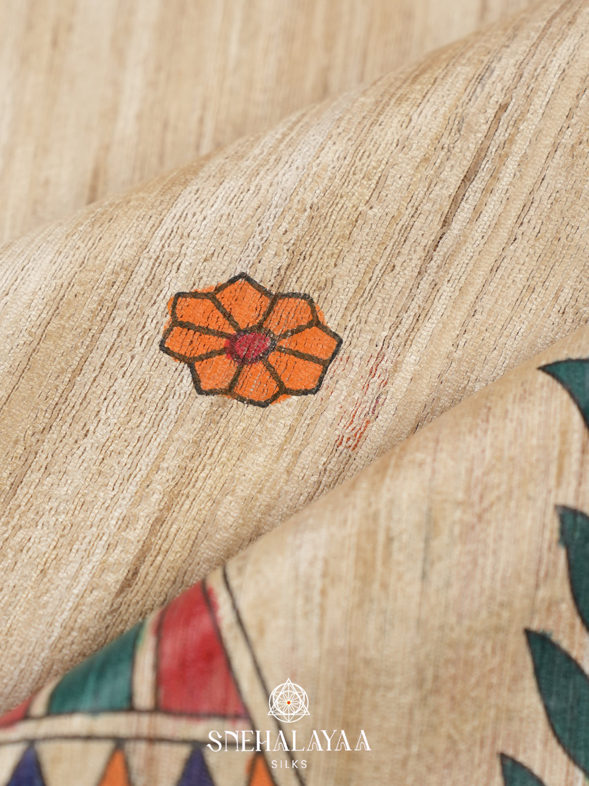 Beige Madhubani Tussar Saree