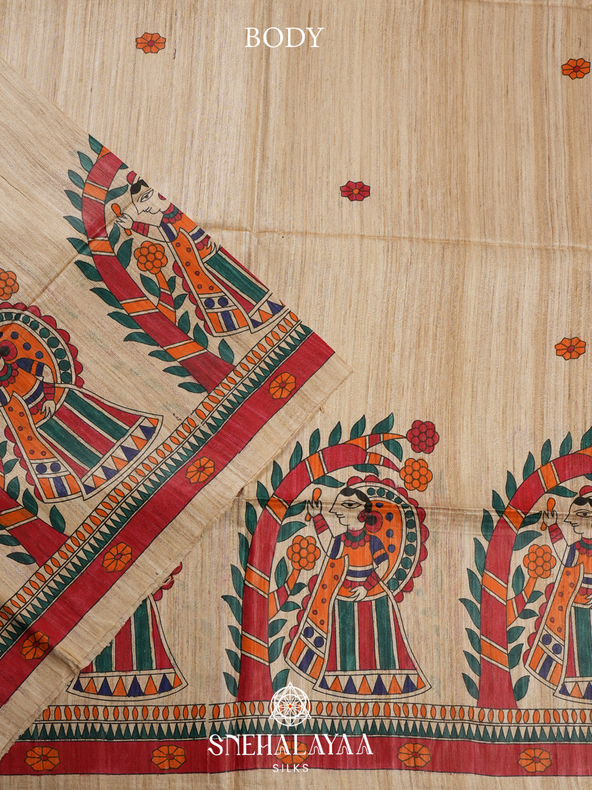 Beige Madhubani Tussar Saree