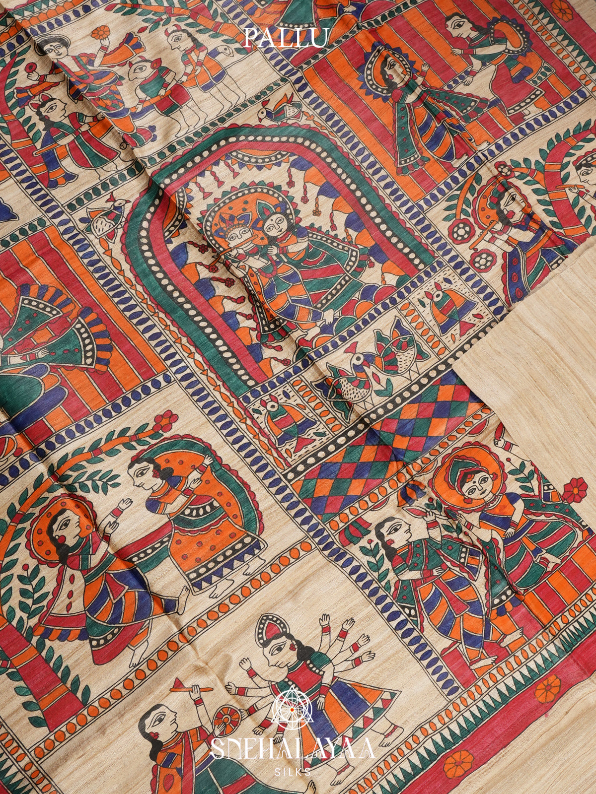 Beige Madhubani Tussar Saree