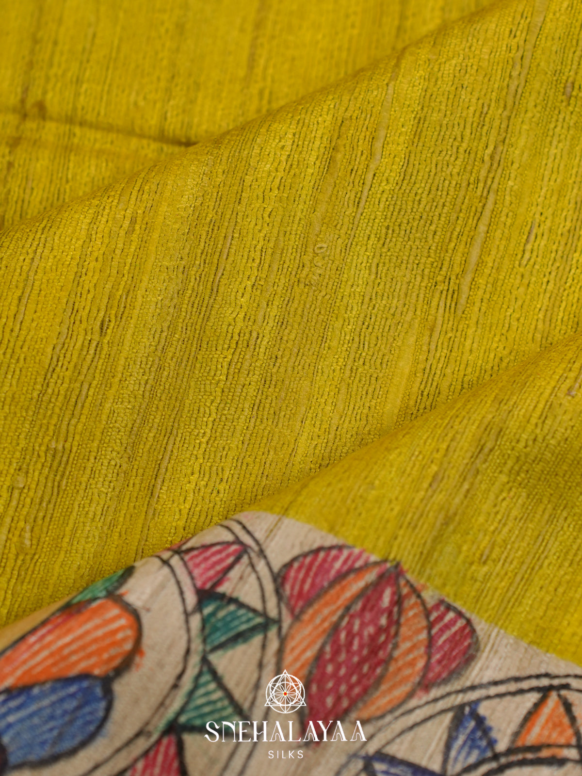 Lemon Yellow Madhubani Tussar Saree