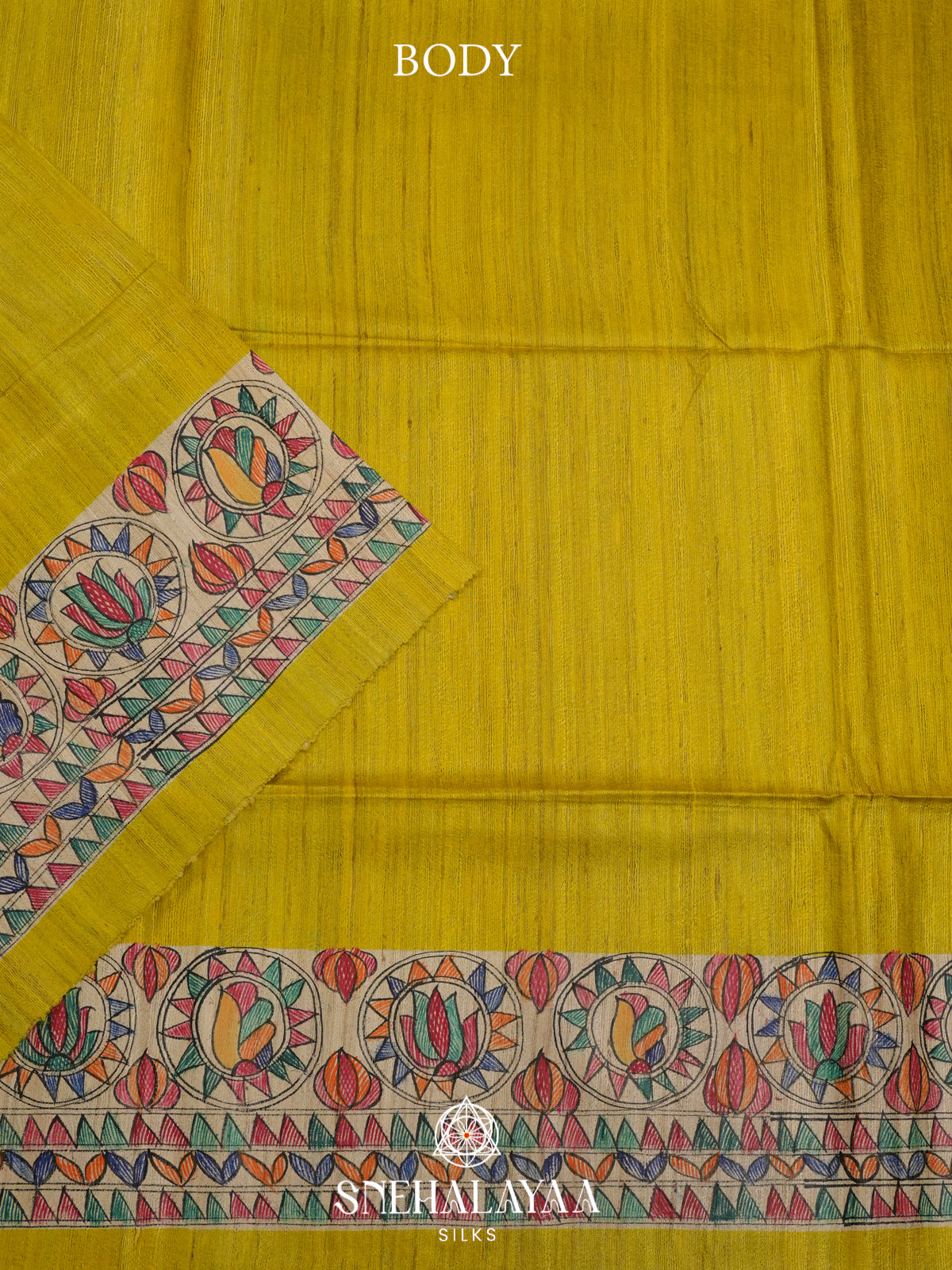Lemon Yellow Madhubani Tussar Saree