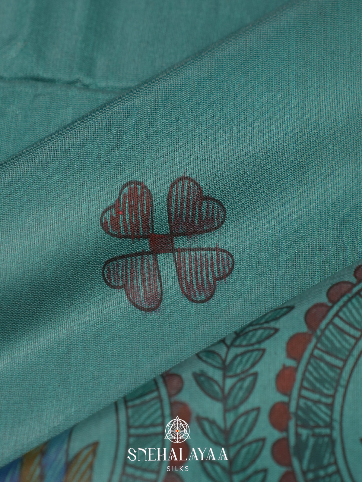 Teal Green Madhubani Tussar Saree