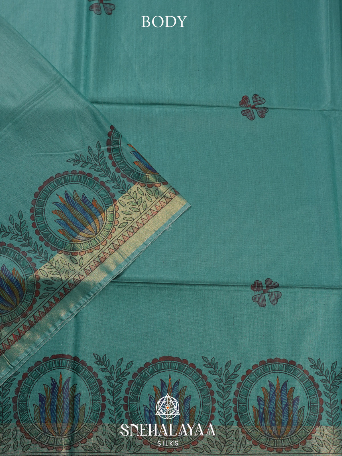 Teal Green Madhubani Tussar Saree