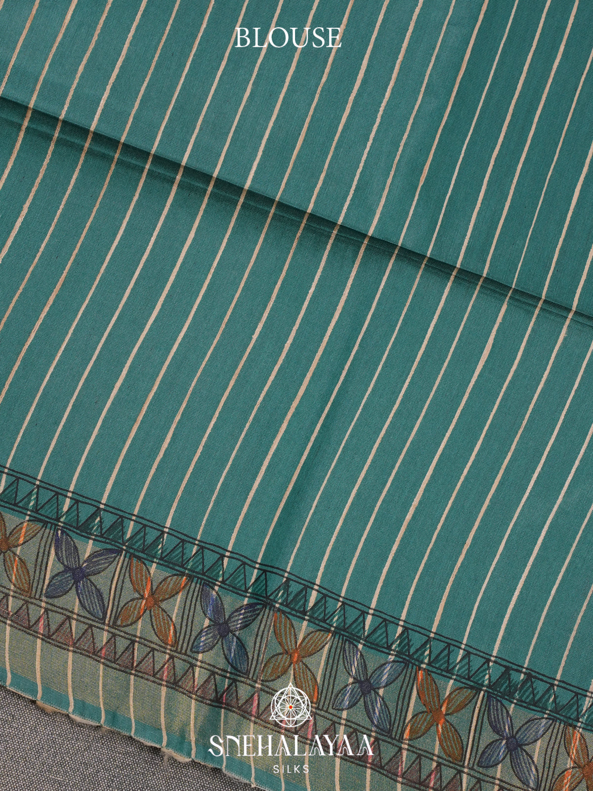 Teal Green Madhubani Tussar Saree