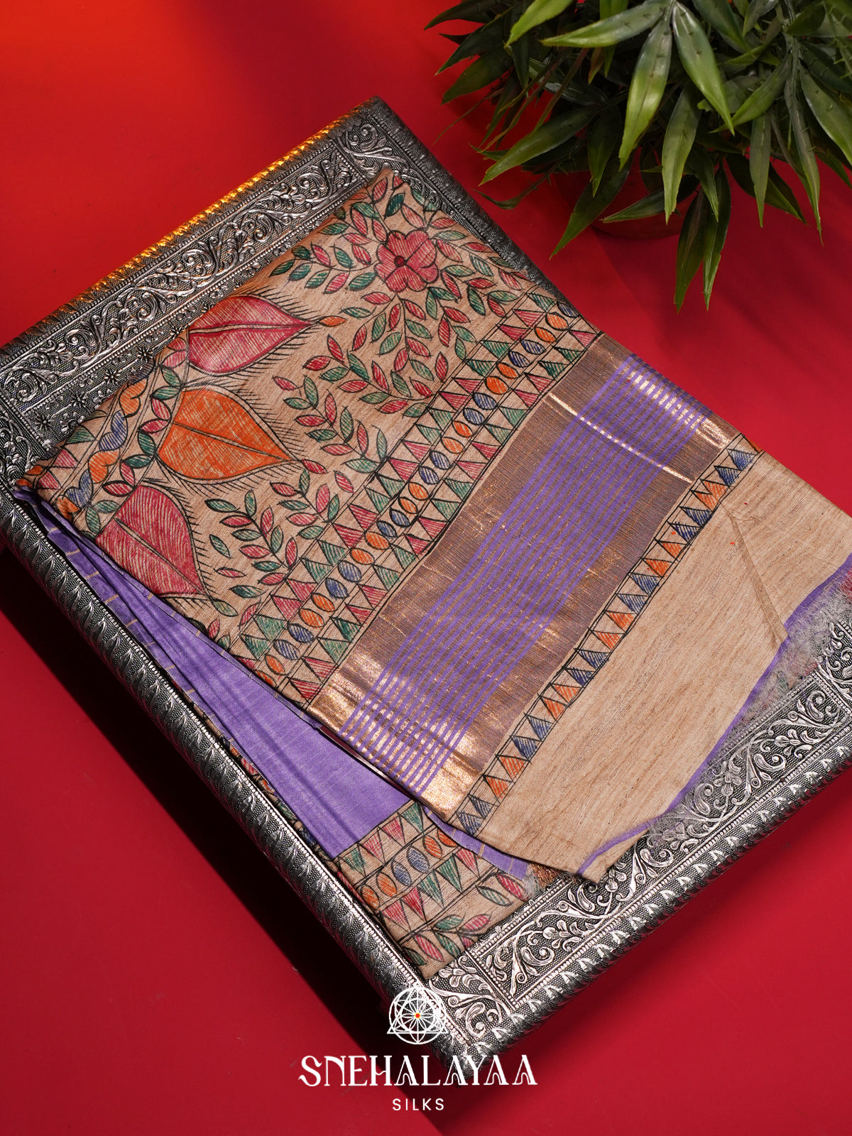 Lilac Madhubani Tussar Saree
