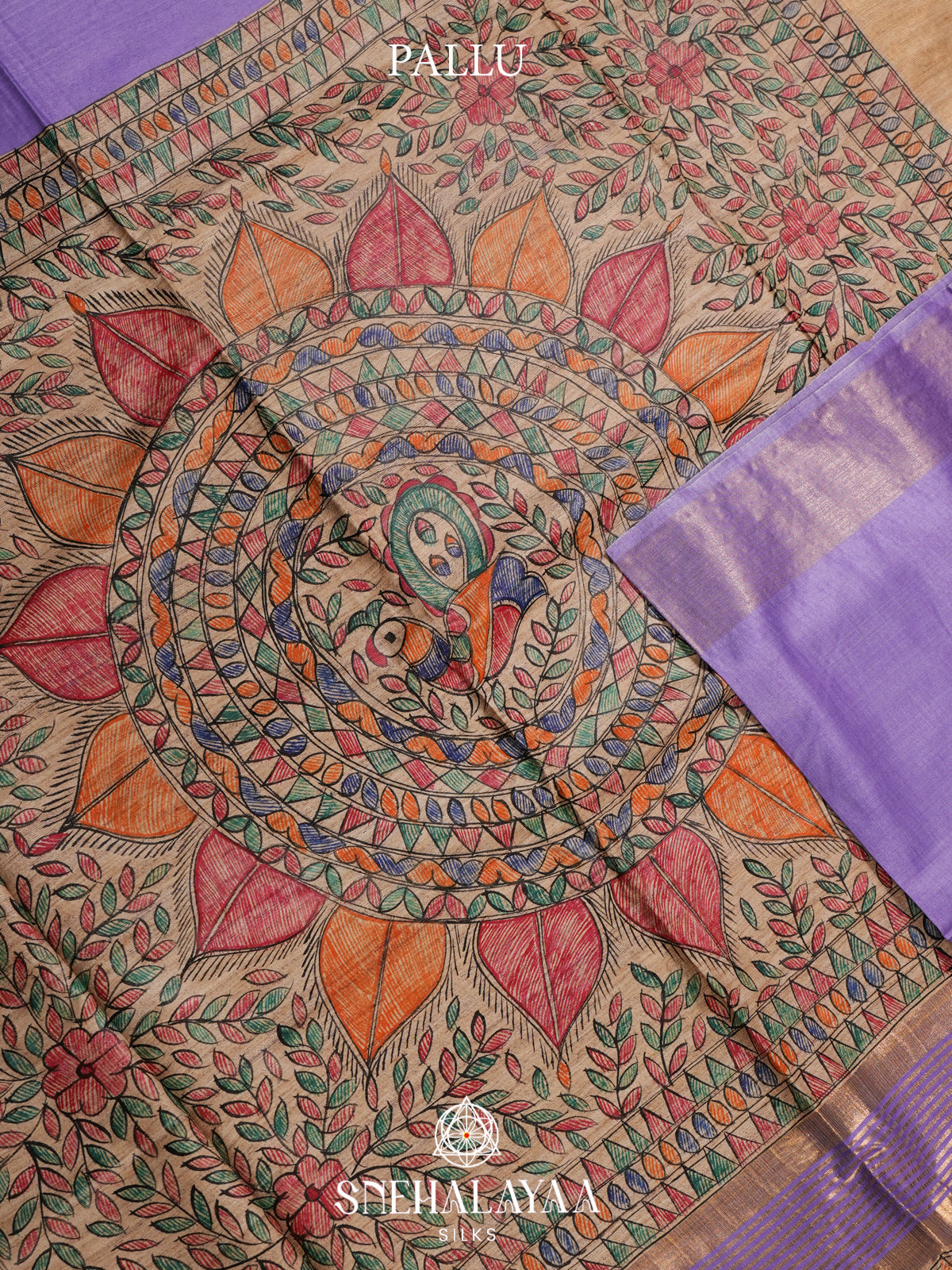 Lilac Madhubani Tussar Saree