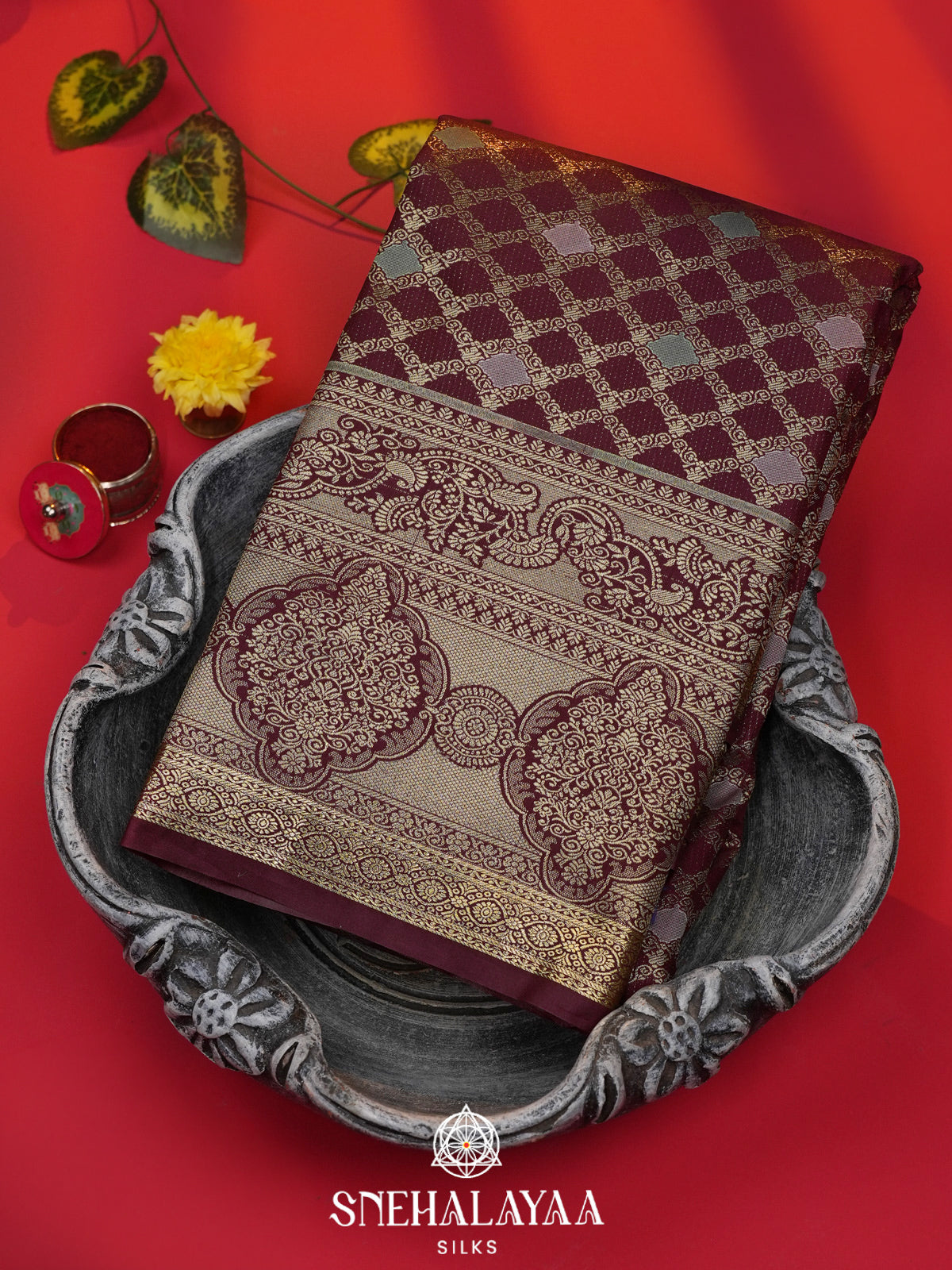 Burgundy Art Silk Saree