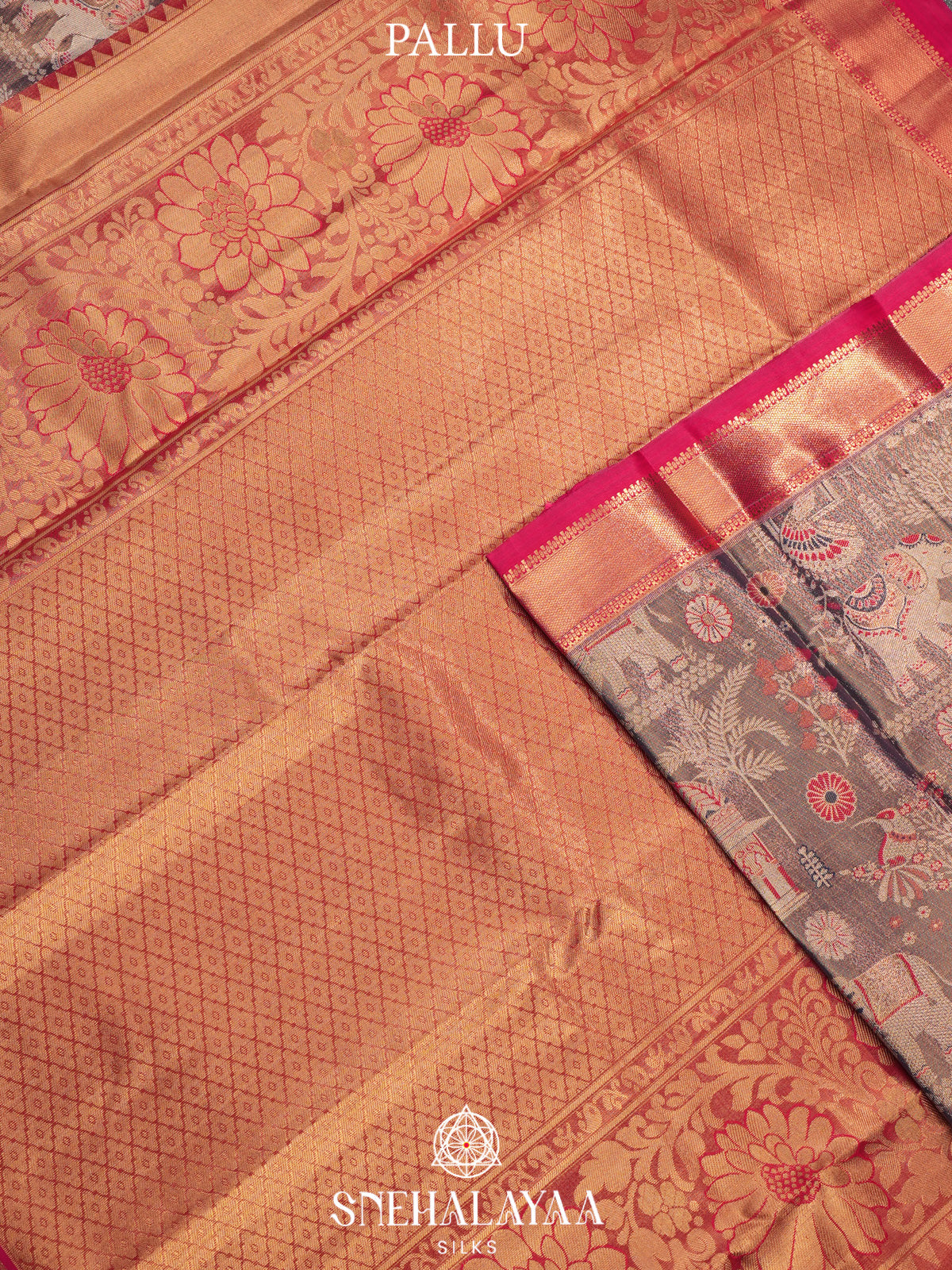 Grey Art Silk Saree