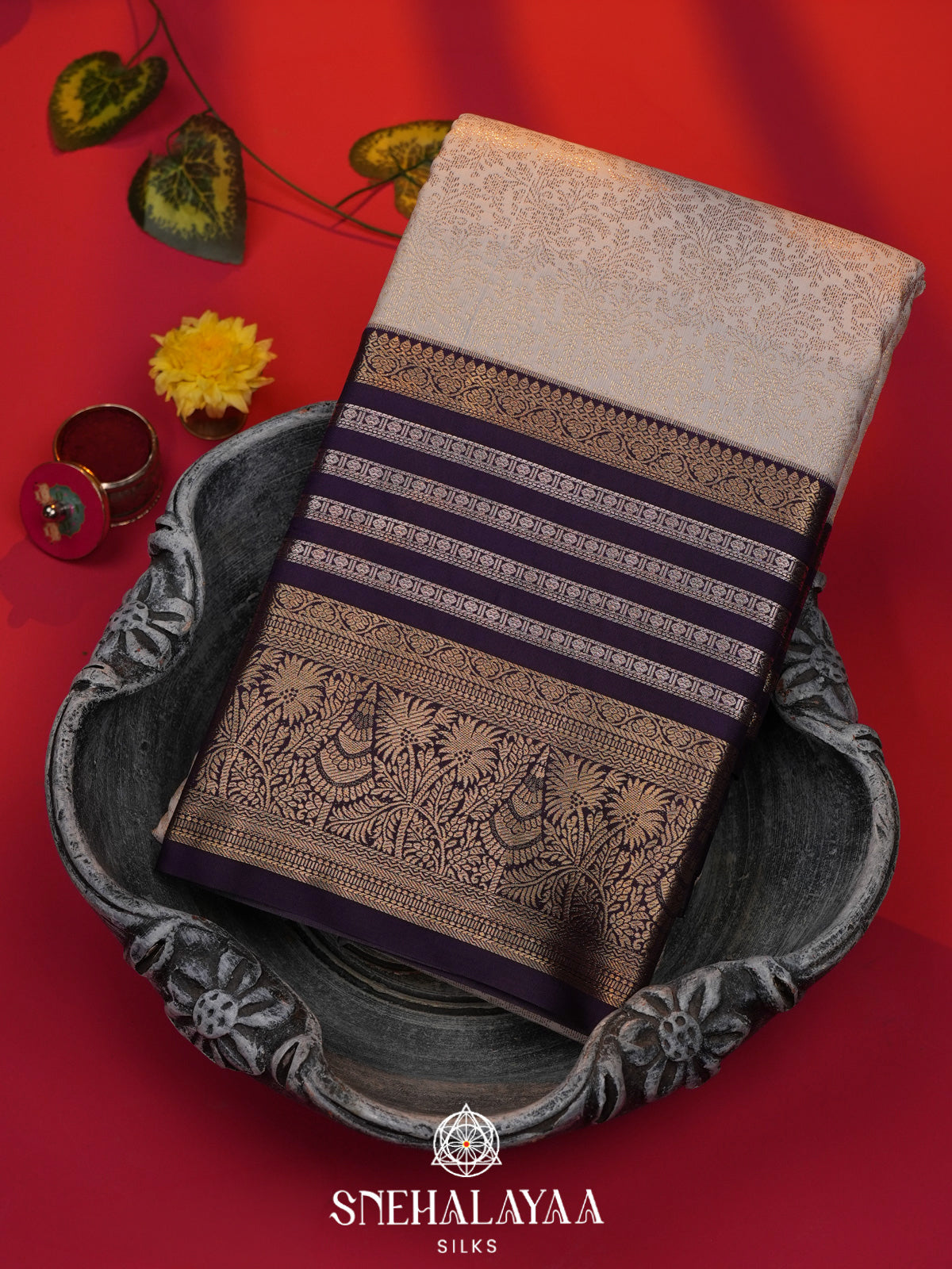 Cream Art Silk Saree