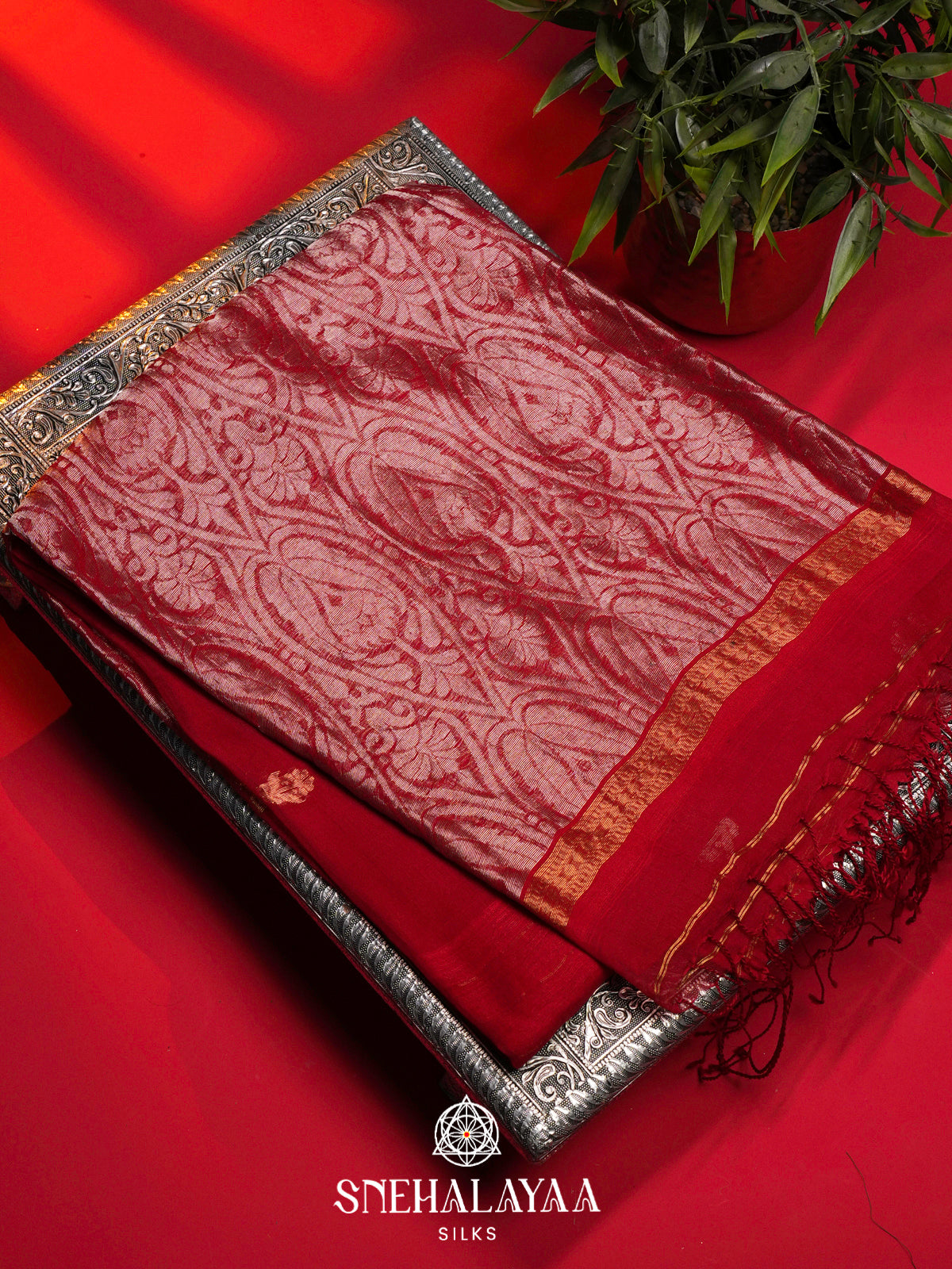Red Kora Silk Saree