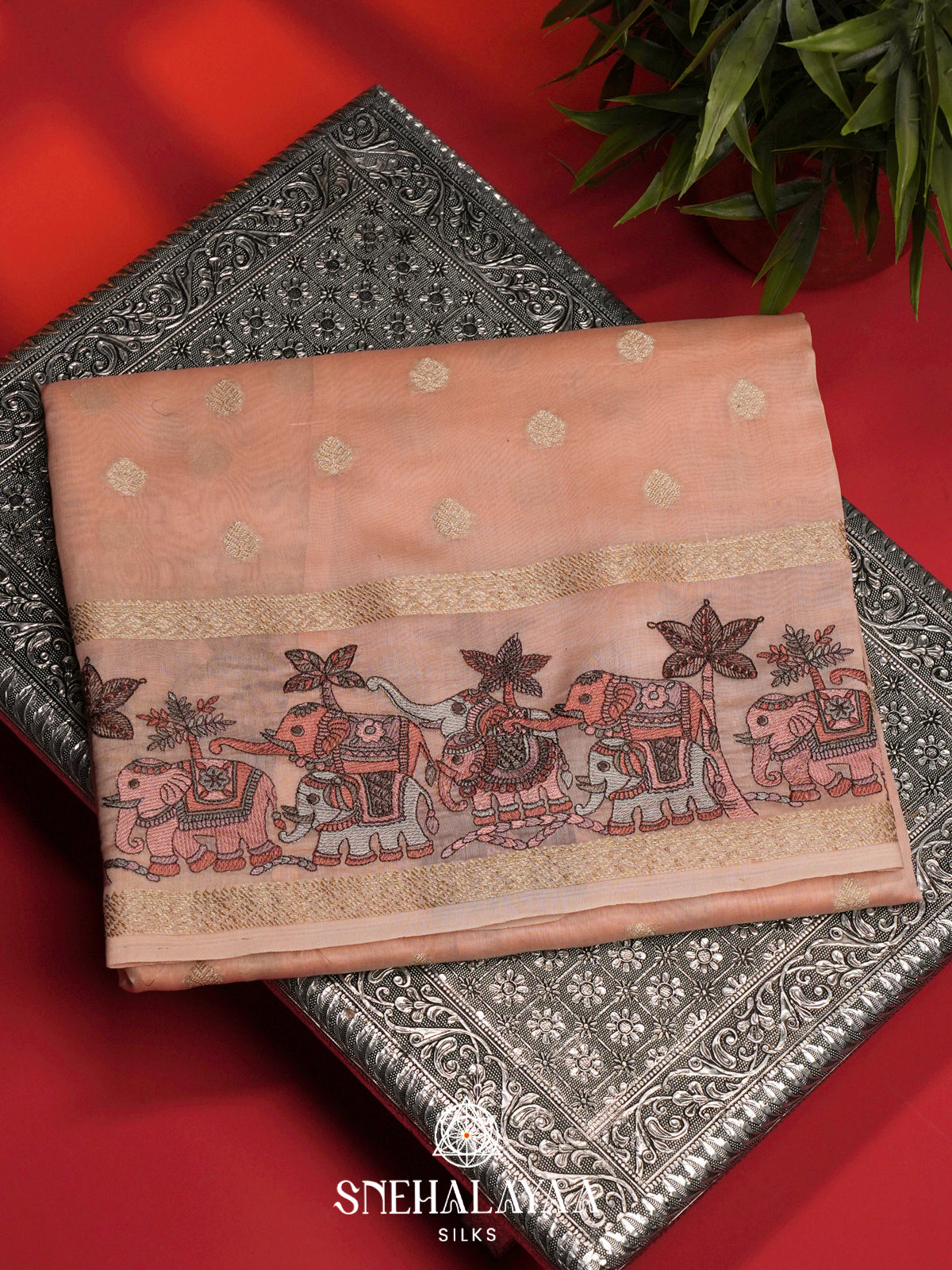 Peach Chanderi Saree