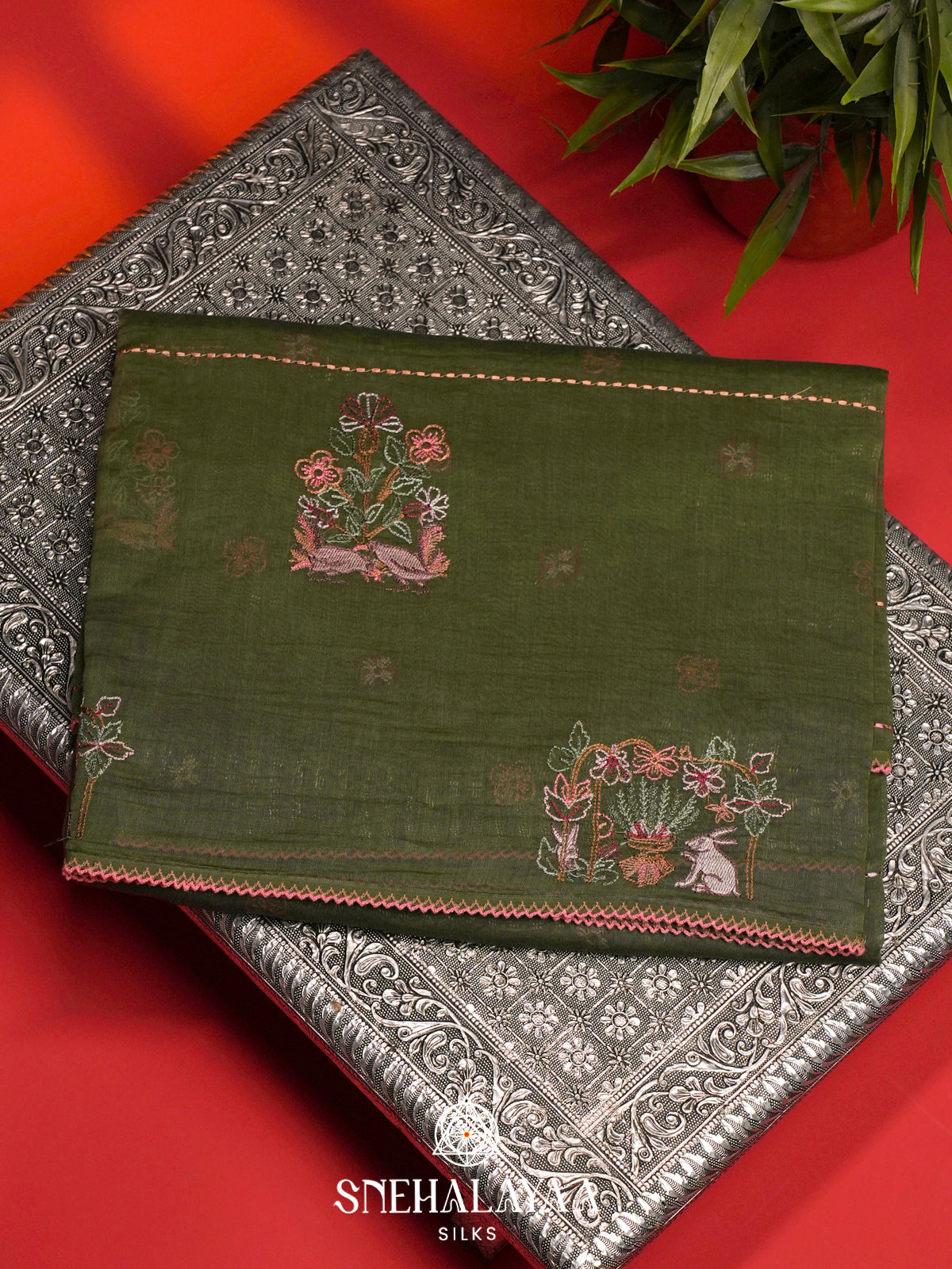 Olive Green Chanderi Saree