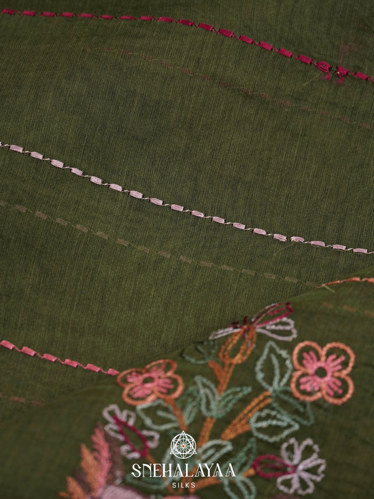 Olive Green Chanderi Saree