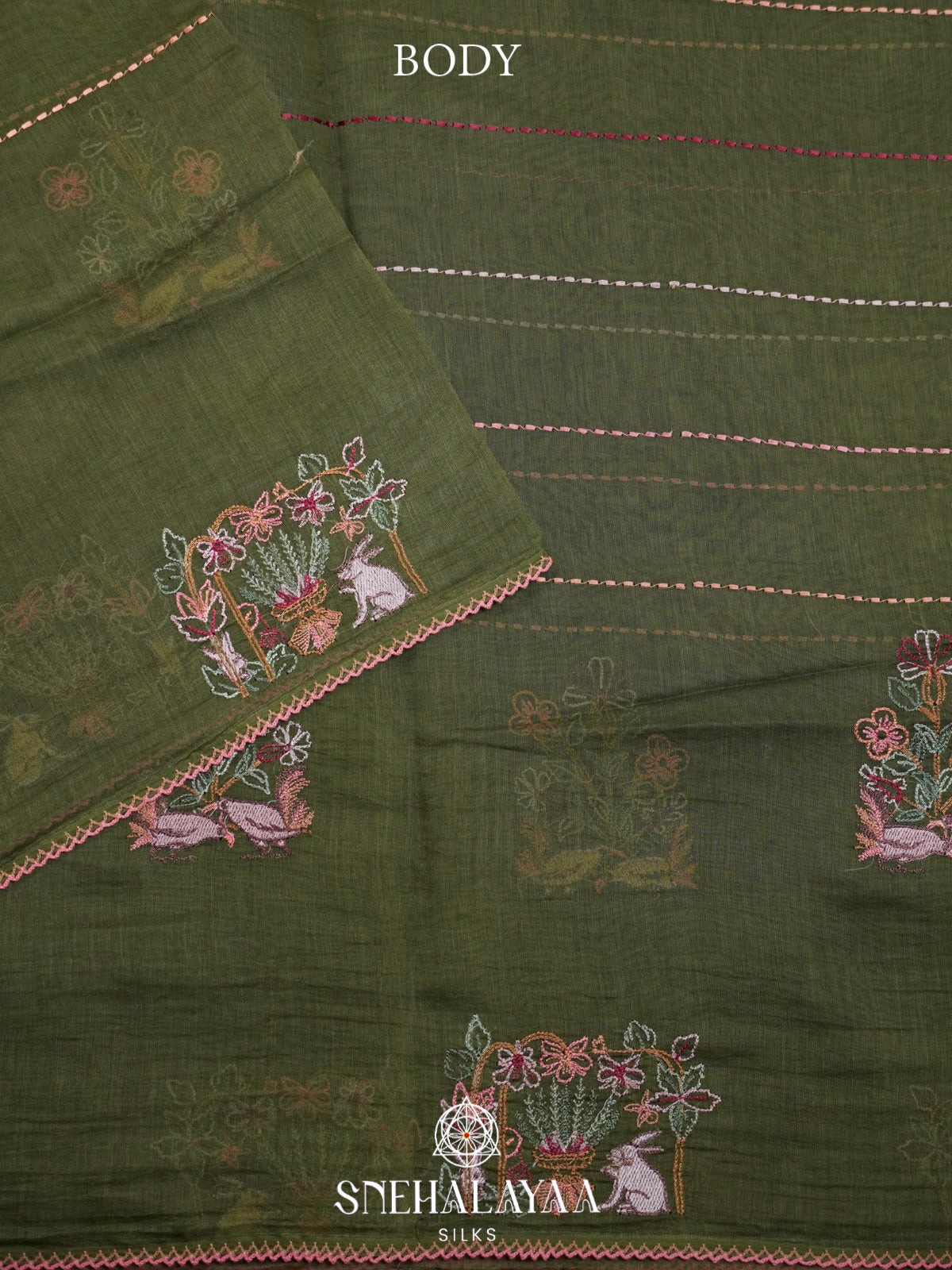 Olive Green Chanderi Saree