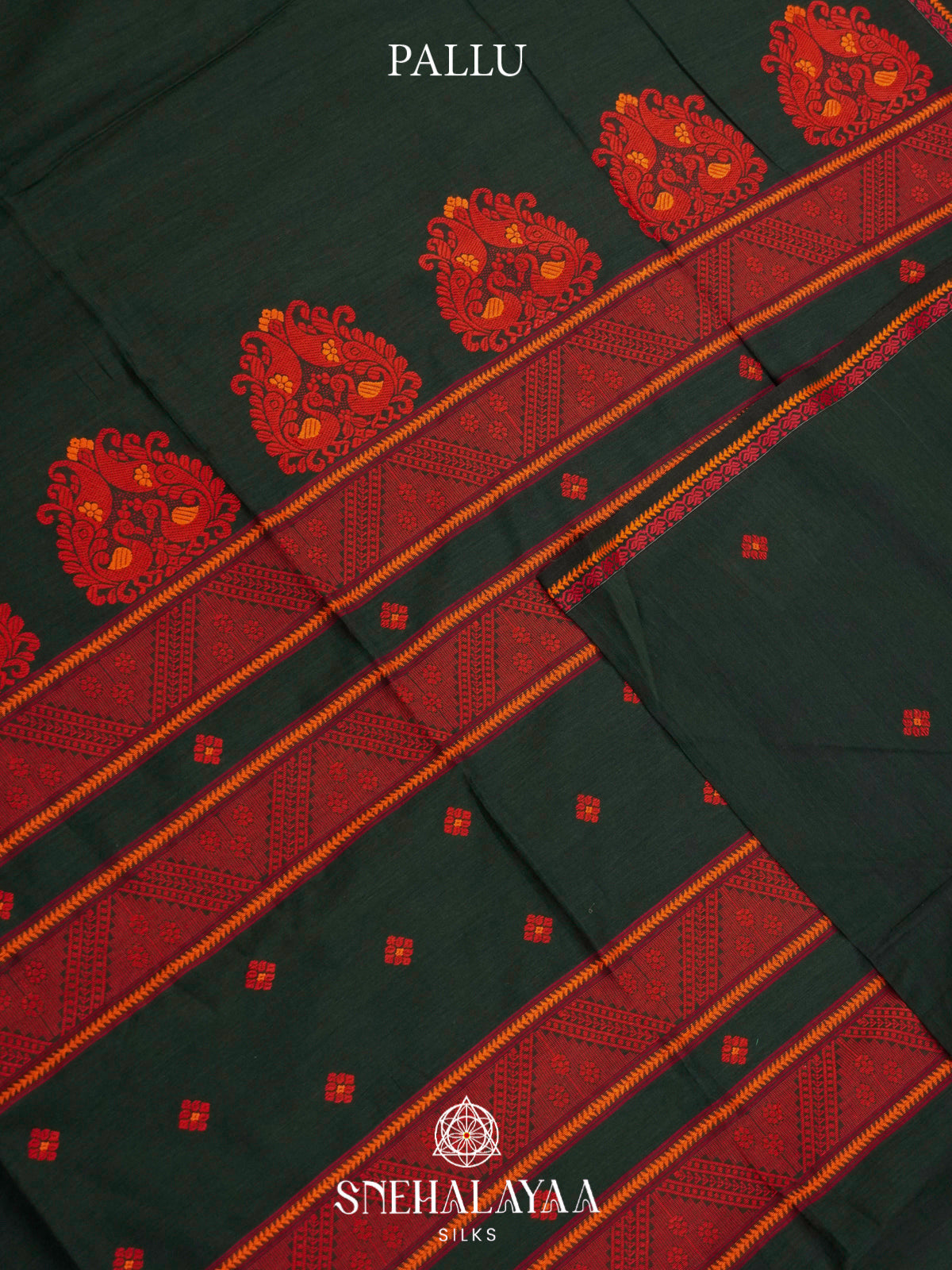 Bottle Green Chanderi Saree