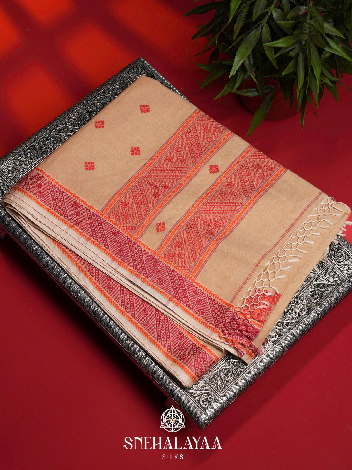 Beige Chanderi Saree