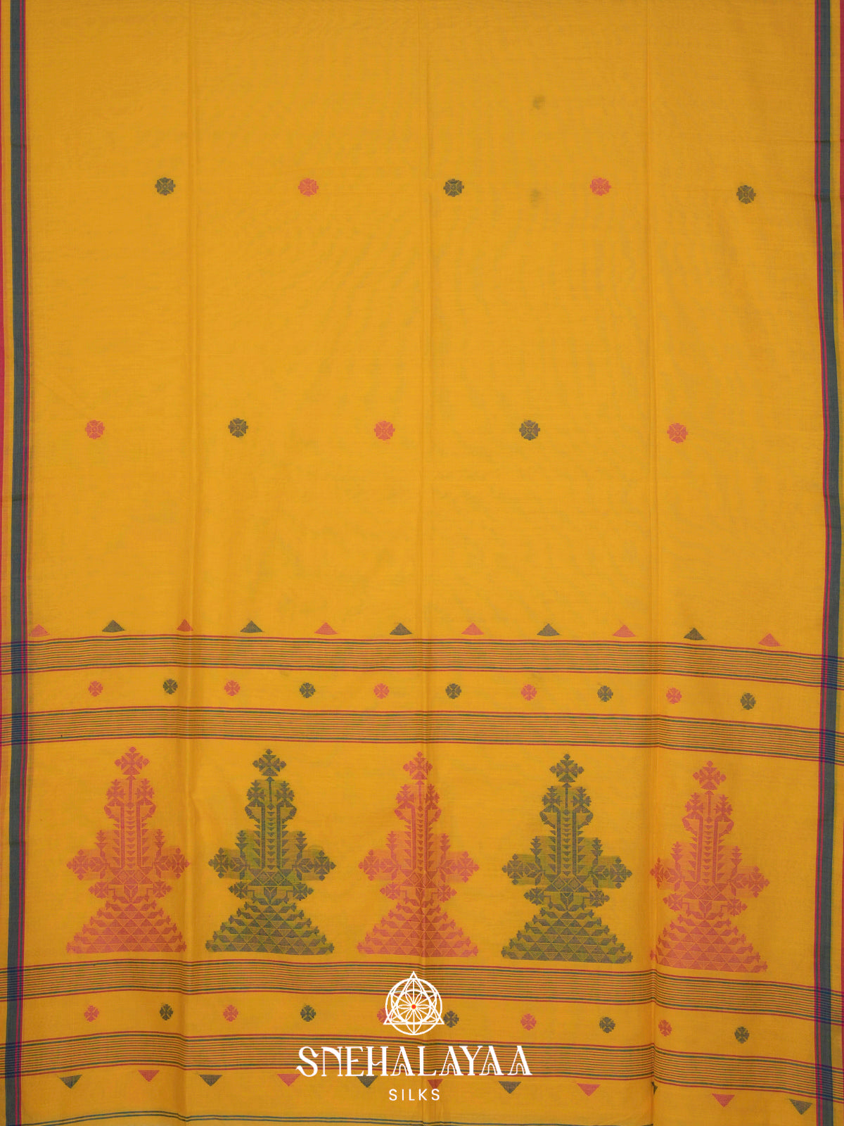 Mango Yellow Bengal Cotton Saree