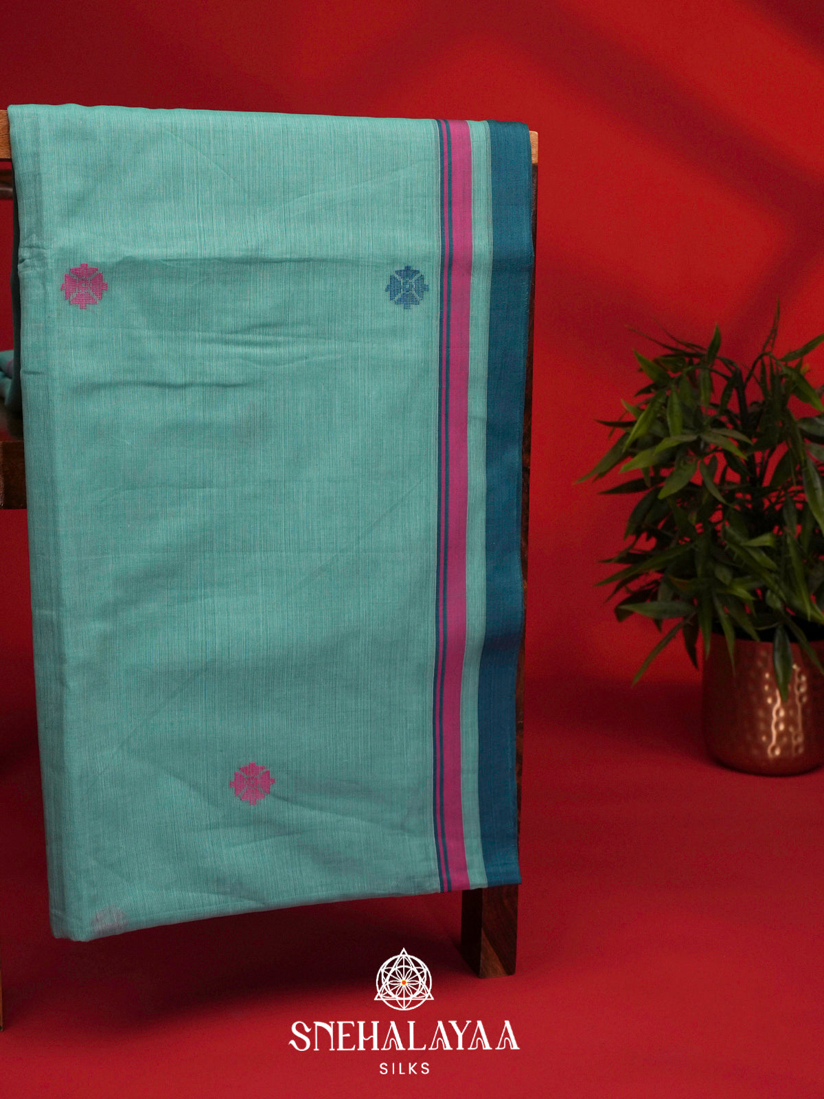 Aqua Blue Bengal Cotton Saree