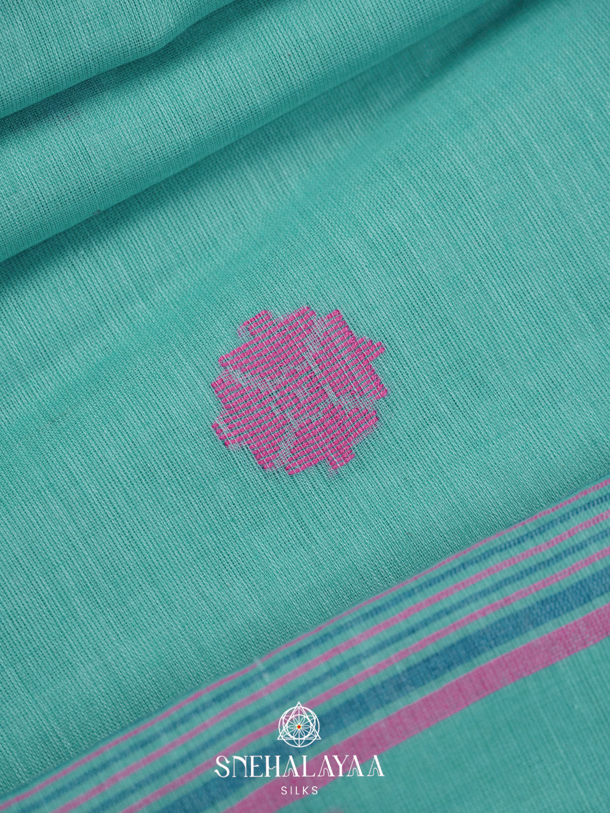 Aqua Blue Bengal Cotton Saree