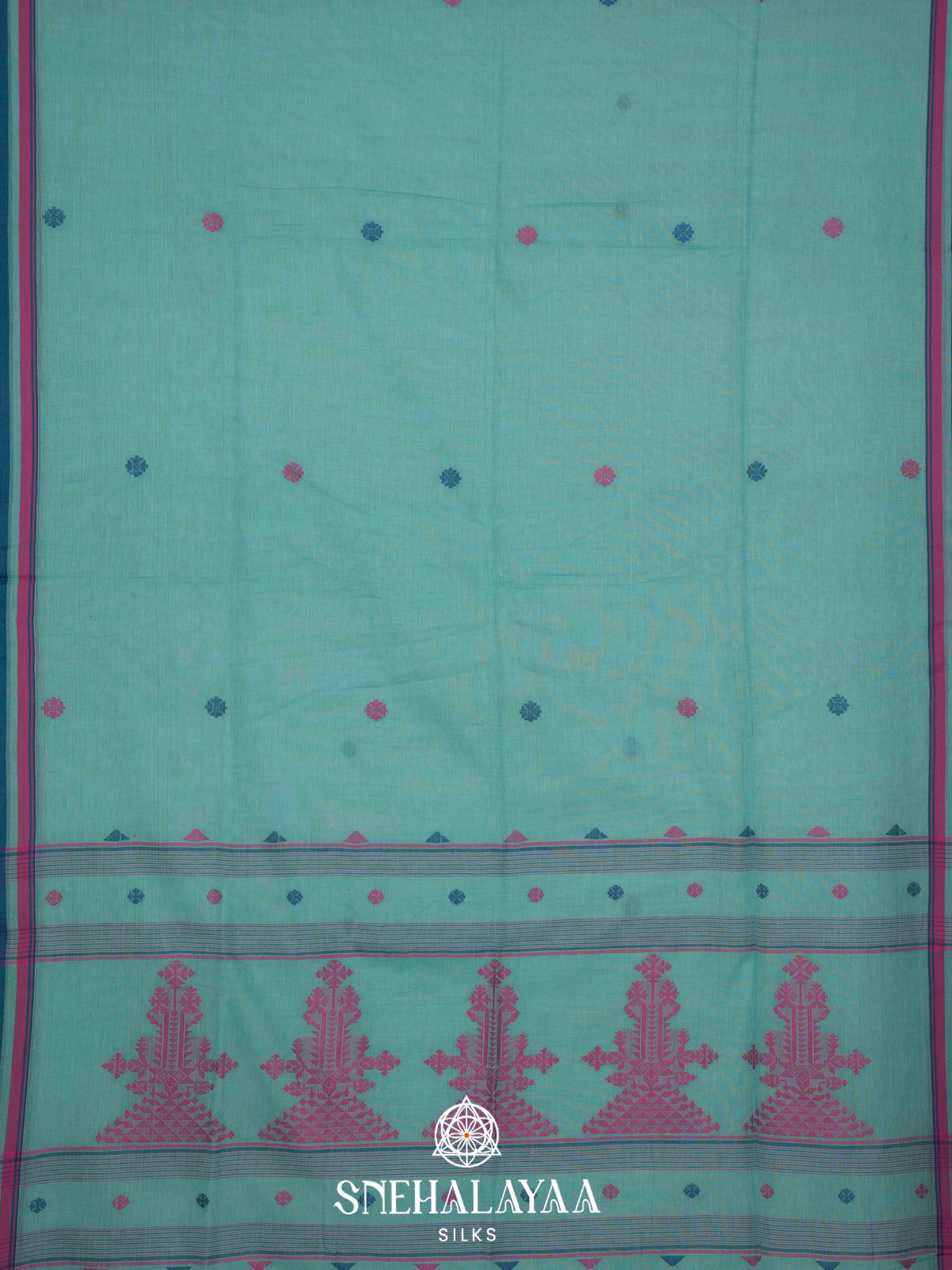 Aqua Blue Bengal Cotton Saree