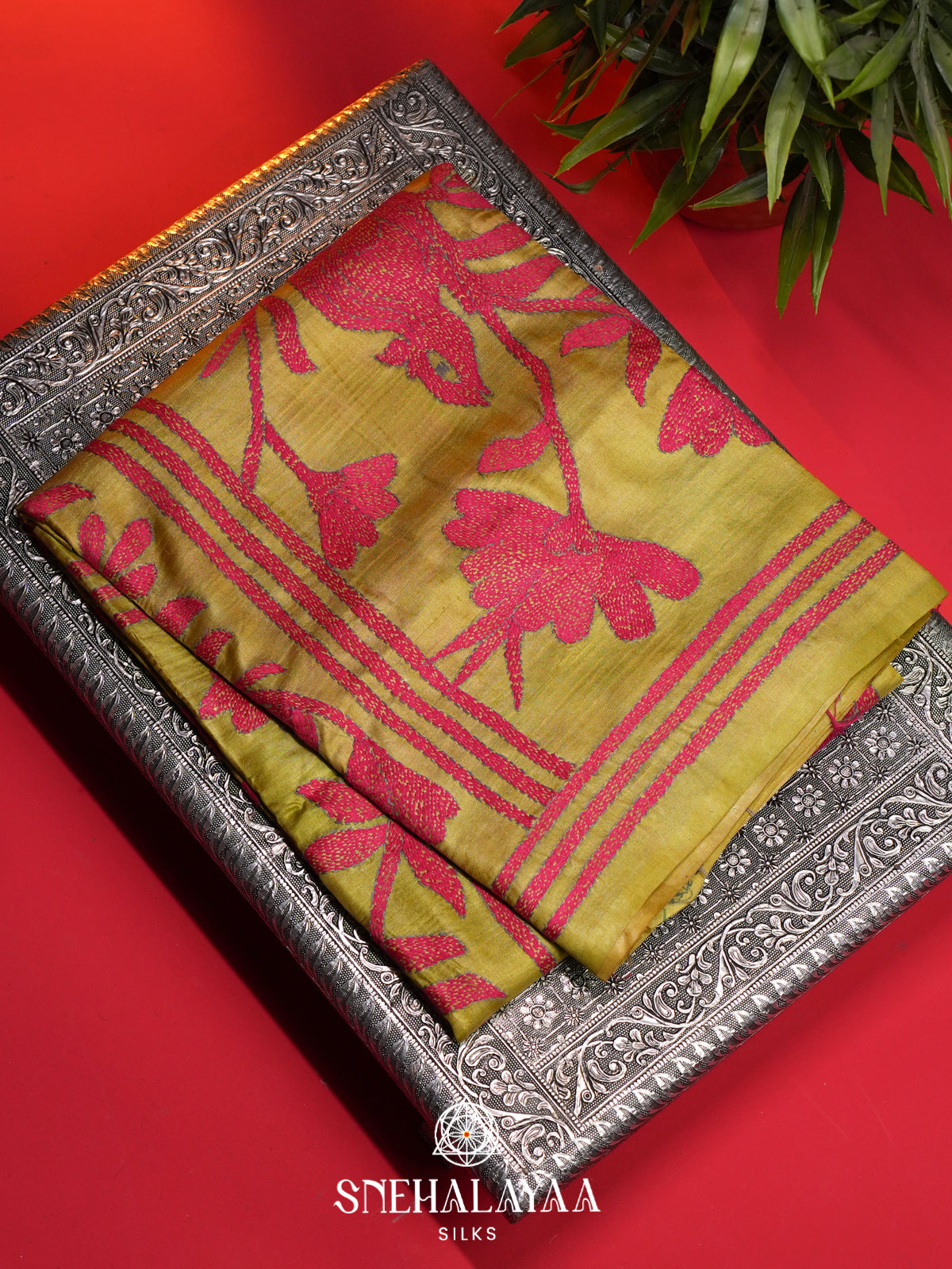 Mehandi Green Tussar Saree