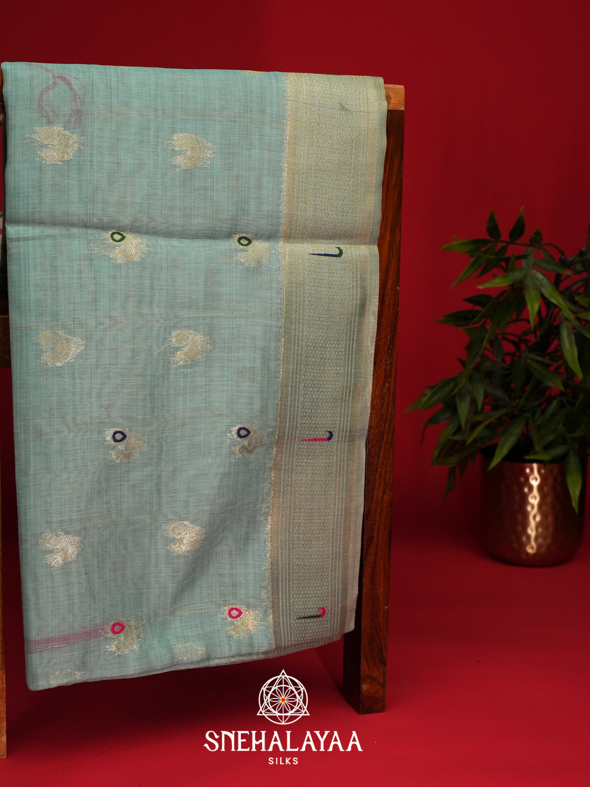 Sky Blue Munga Cotton Saree