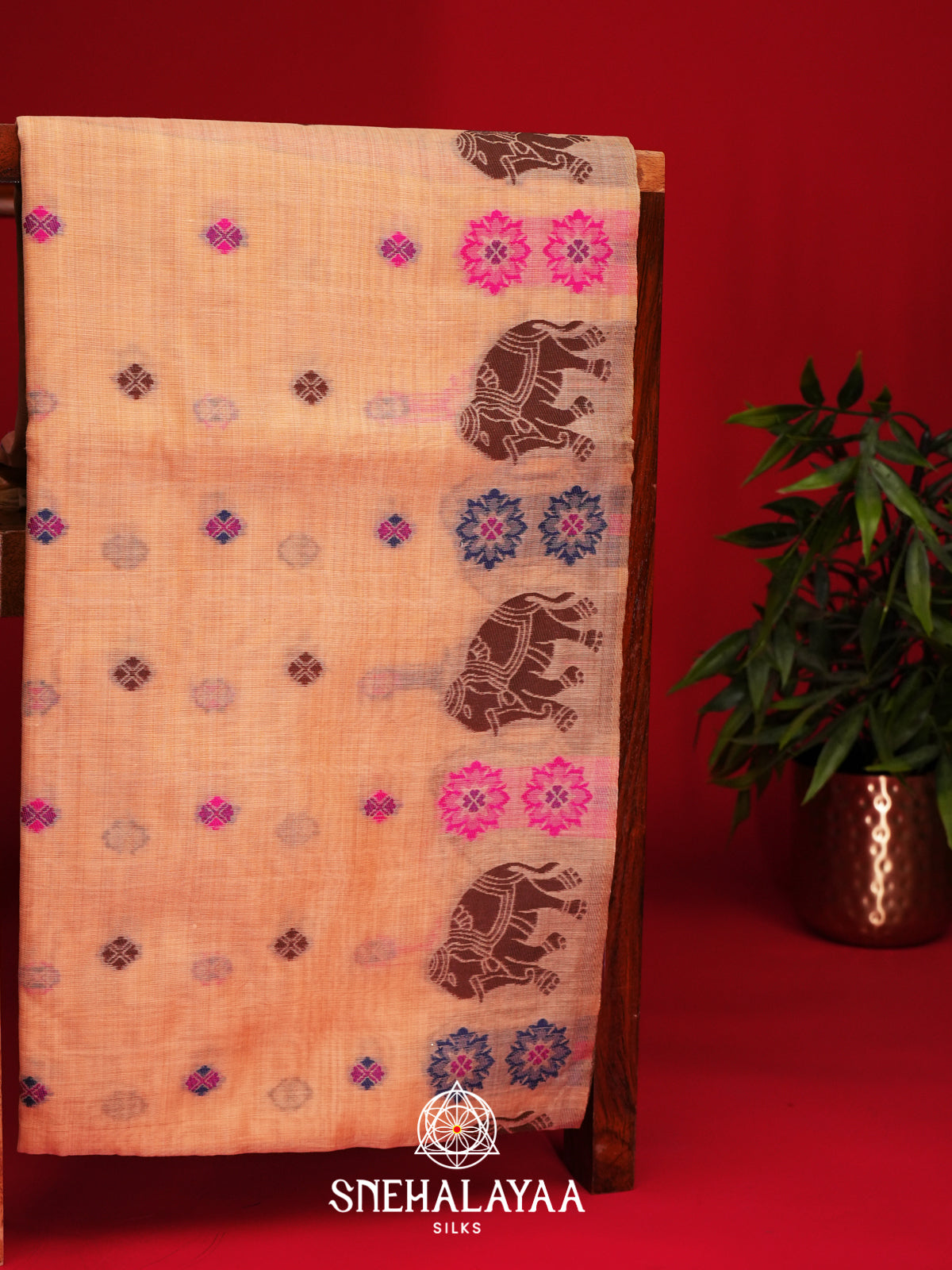 Peach Munga Cotton Saree