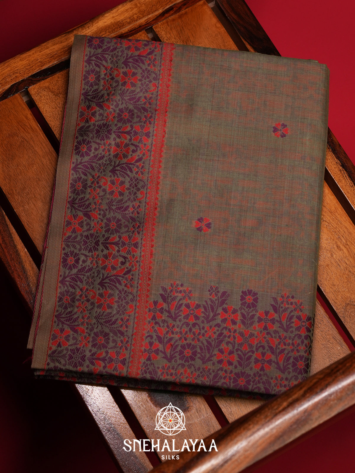 Taupe Brown Munga Cotton Saree
