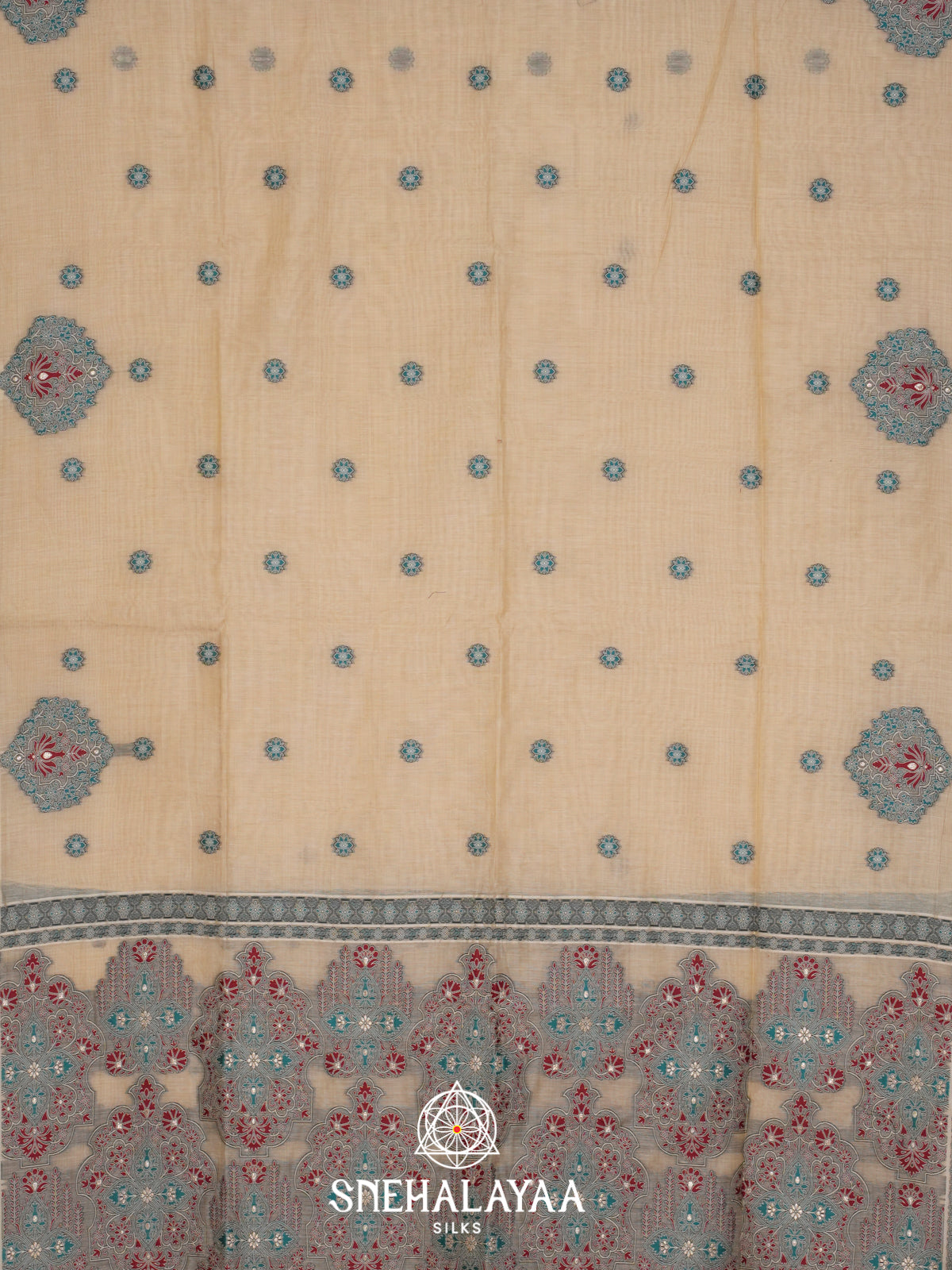 Beige Munga Cotton Saree