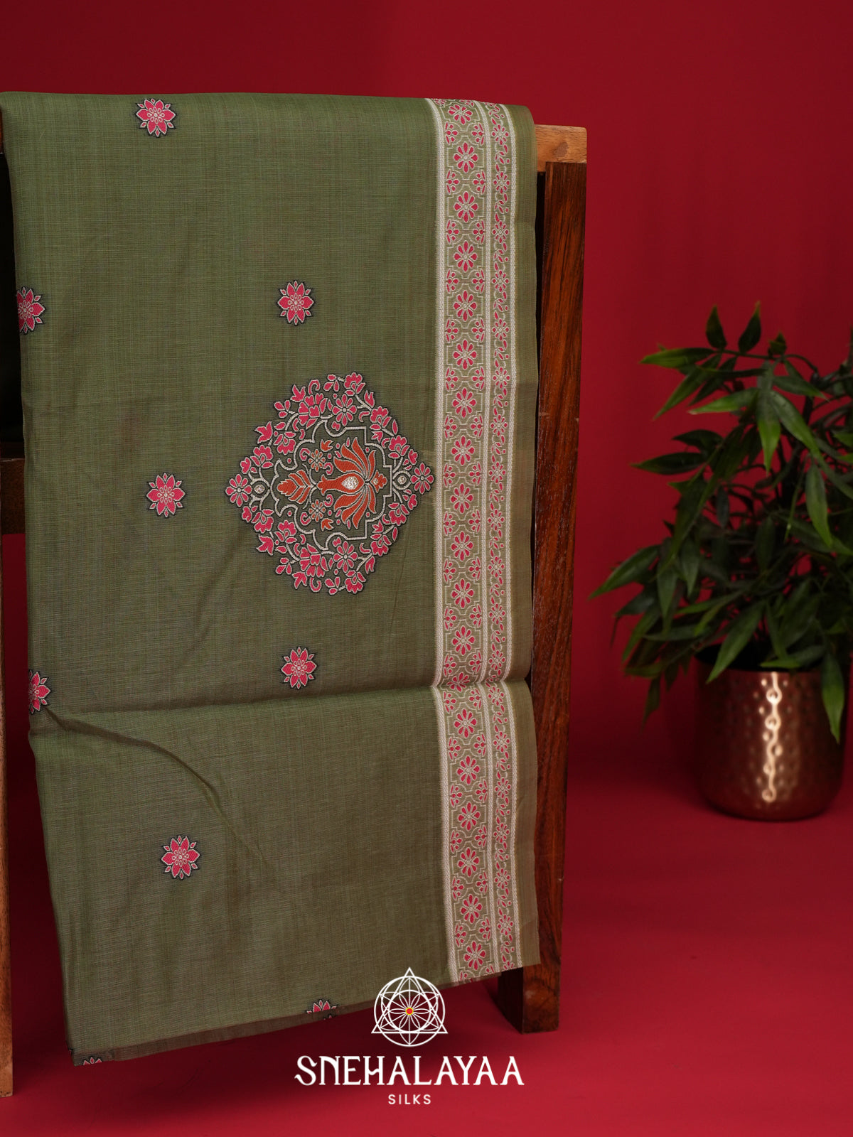 Olive Green Munga Cotton Saree