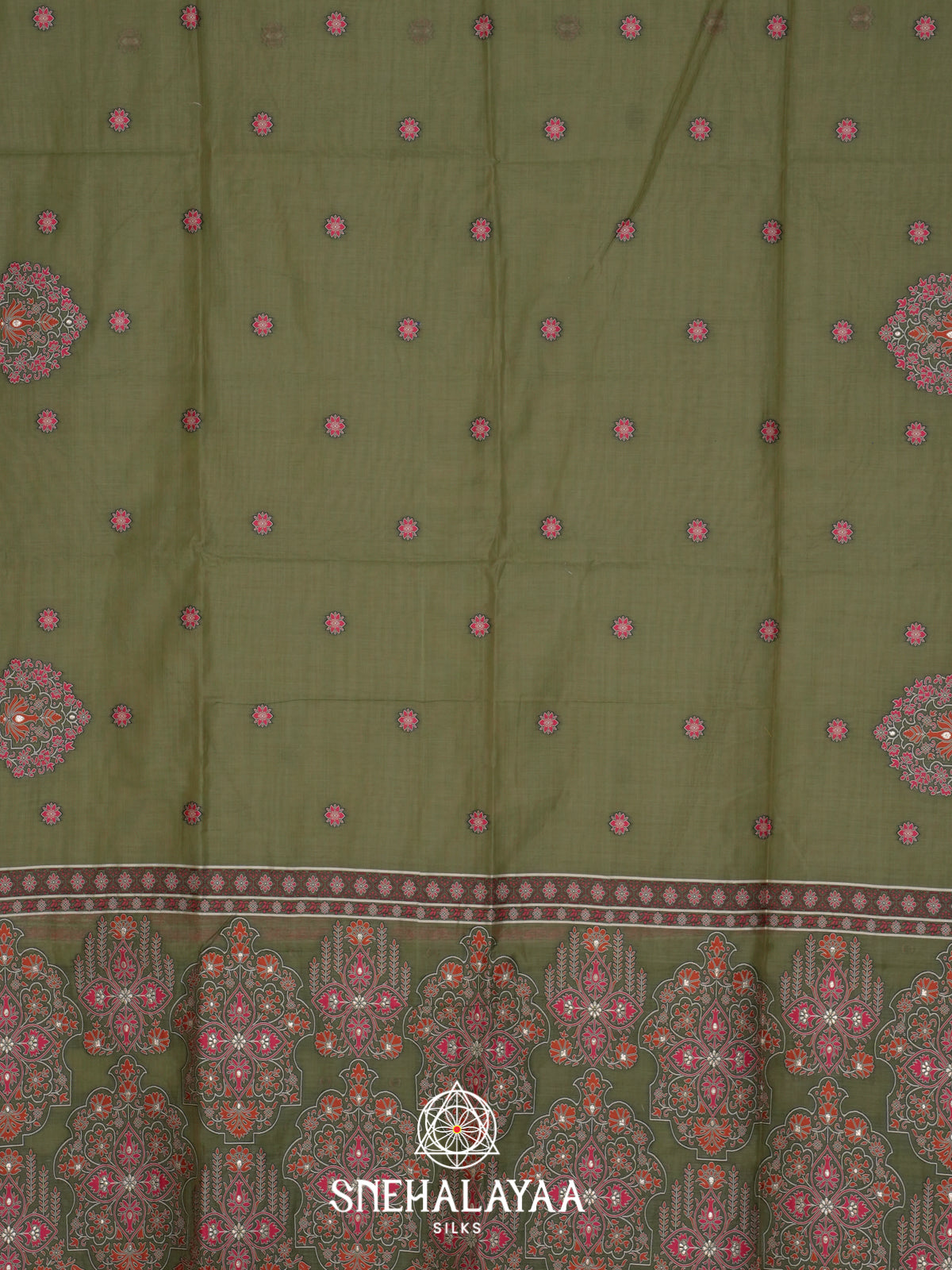 Olive Green Munga Cotton Saree