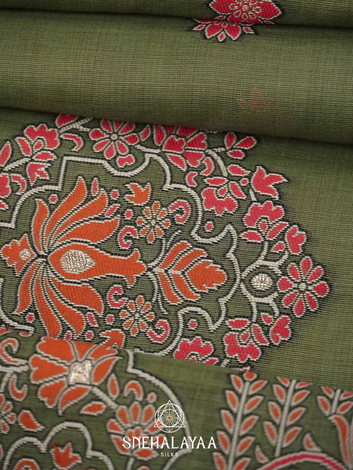 Olive Green Munga Cotton Saree