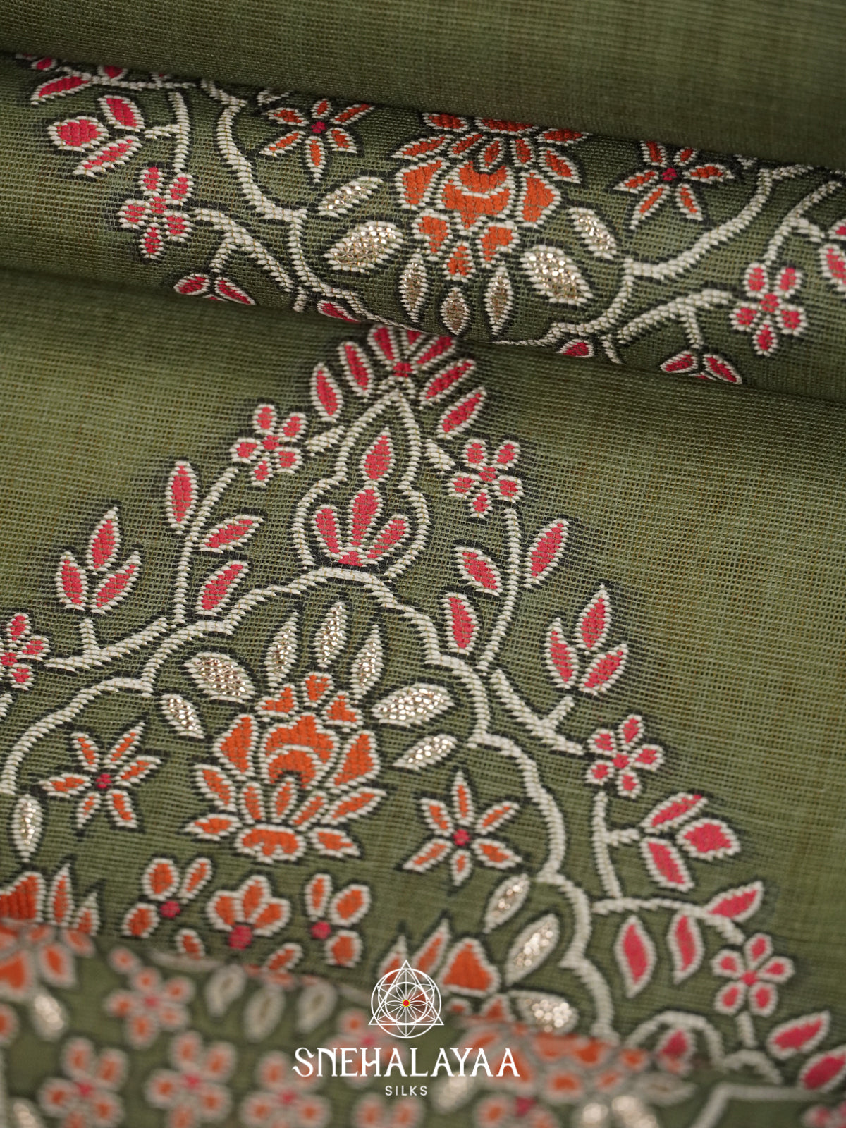 Olive Green Munga Cotton Saree