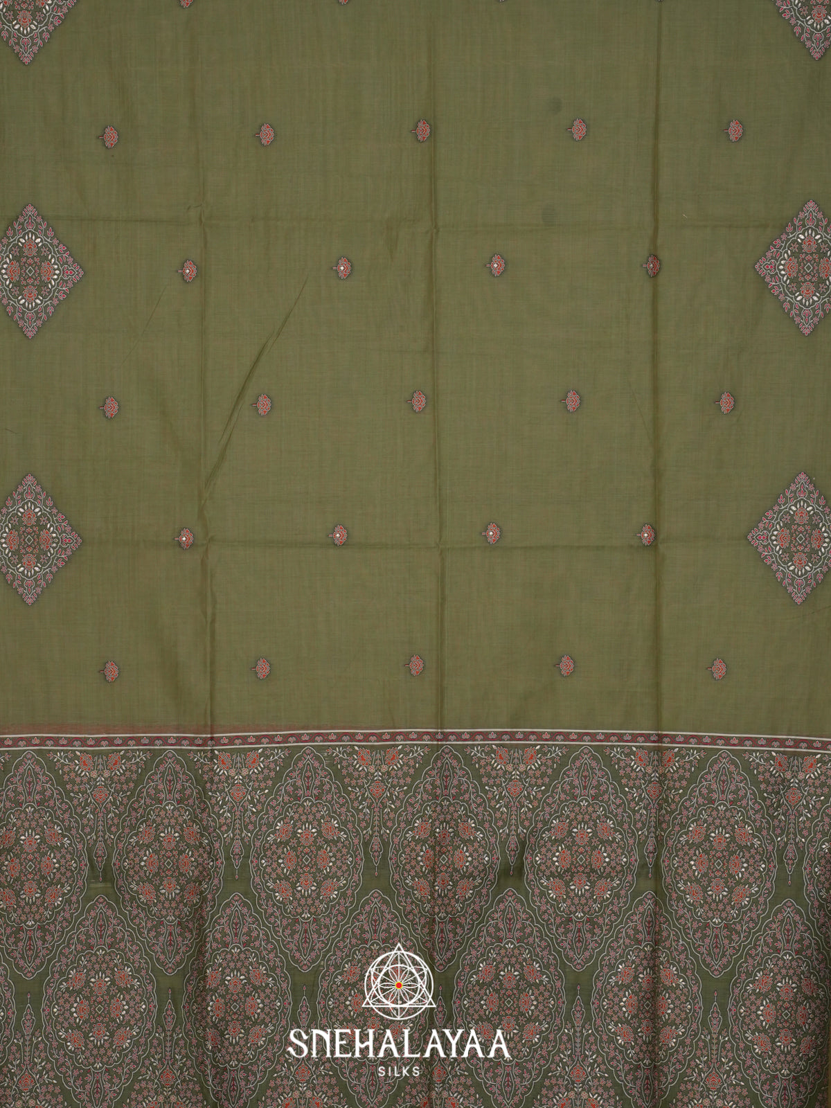 Olive Green Munga Cotton Saree