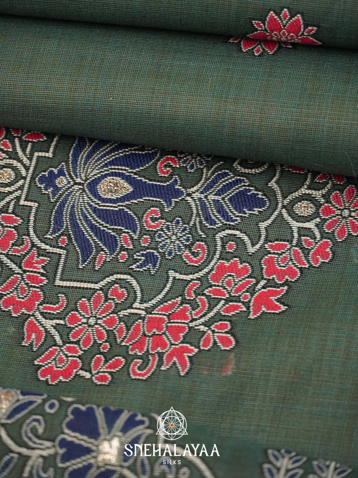 Slate Green Munga Cotton Saree