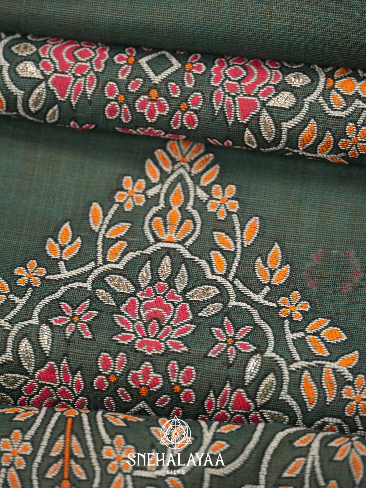 Charcoal Green Munga Cotton Saree
