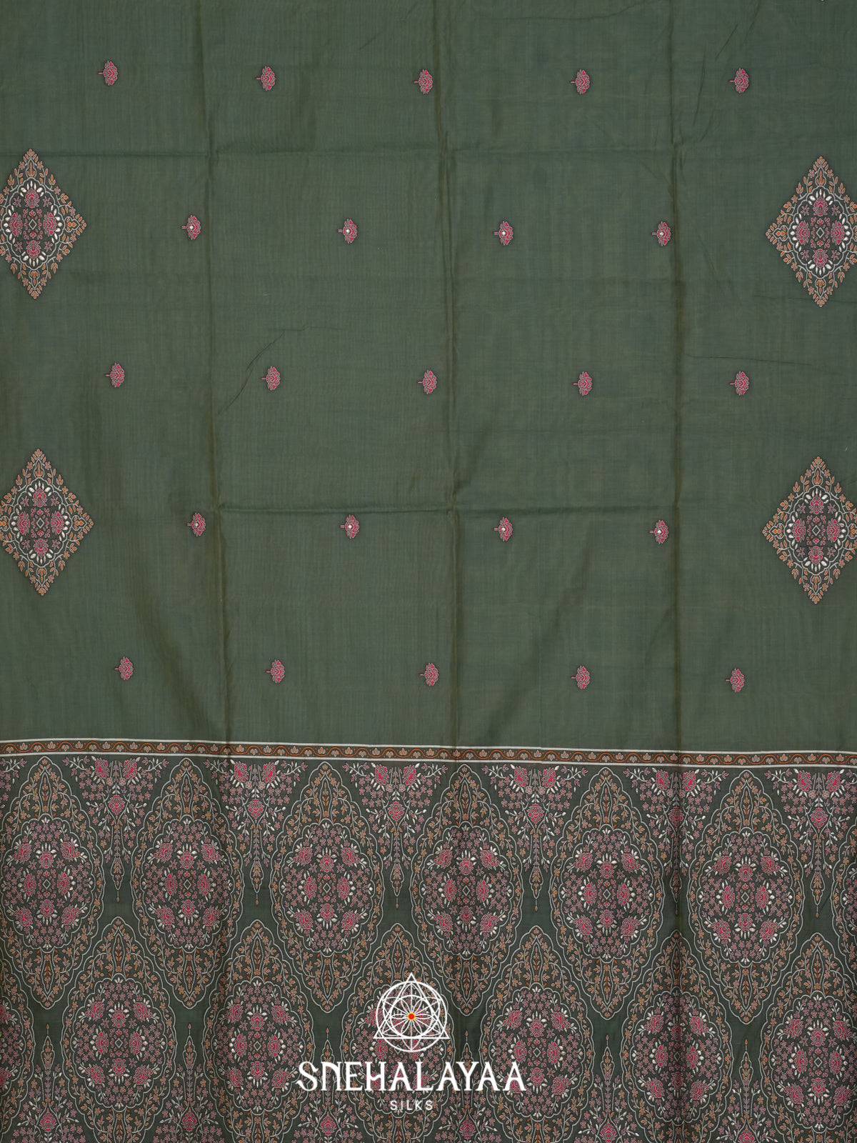 Charcoal Green Munga Cotton Saree