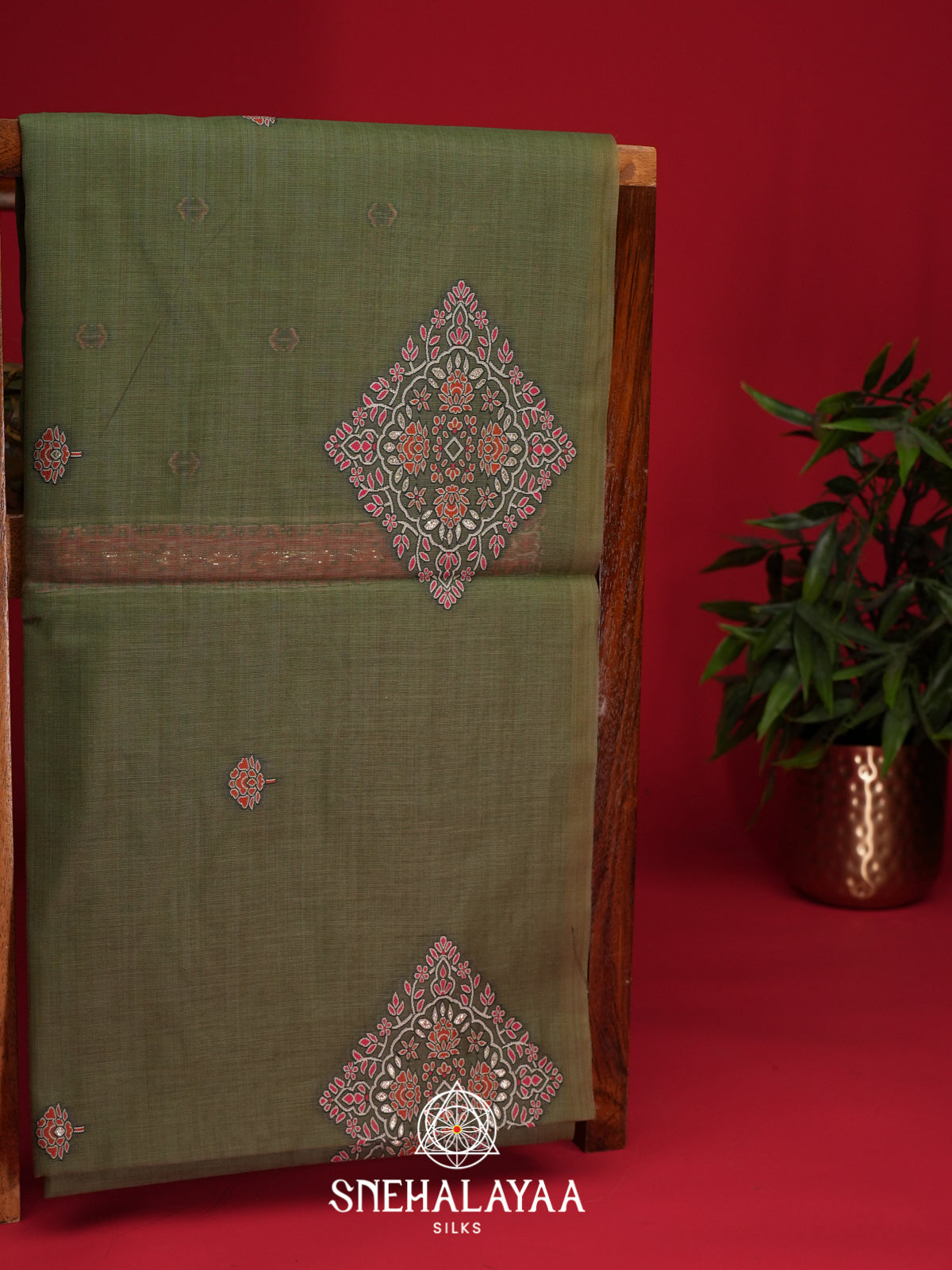 Olive Green Munga Cotton Saree