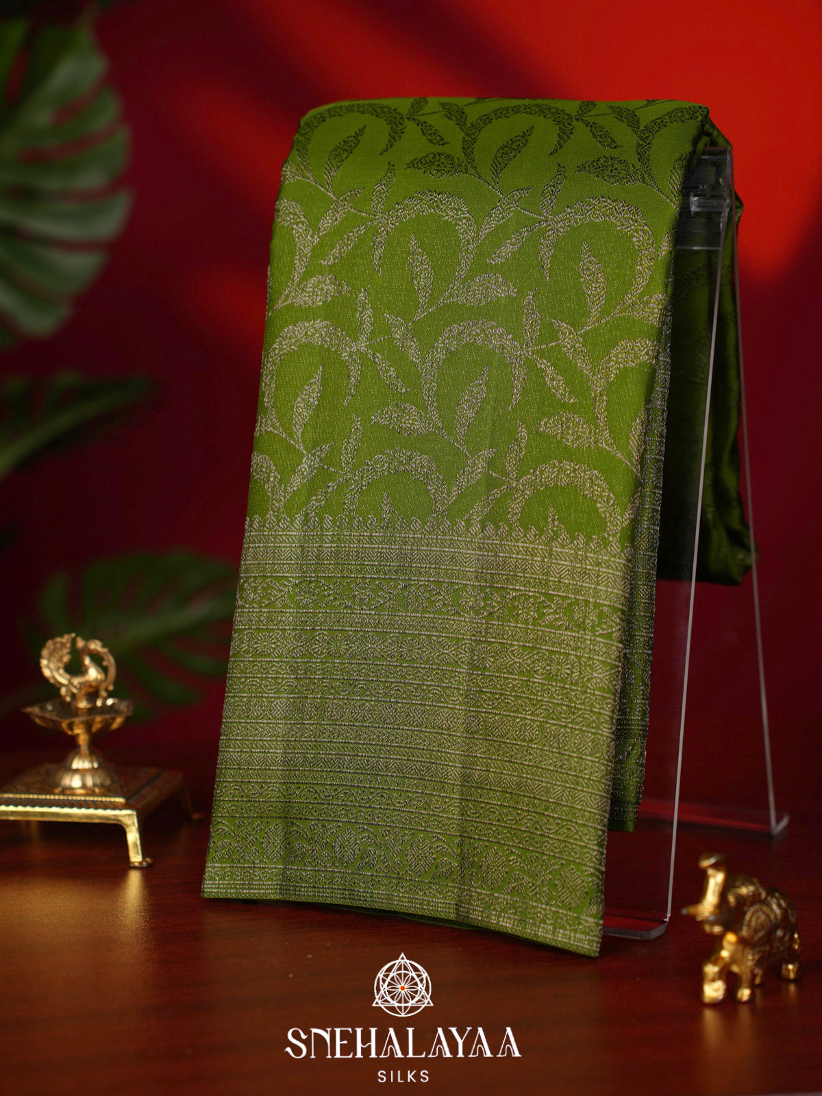 Lime Green Kanjivaram Silk Saree